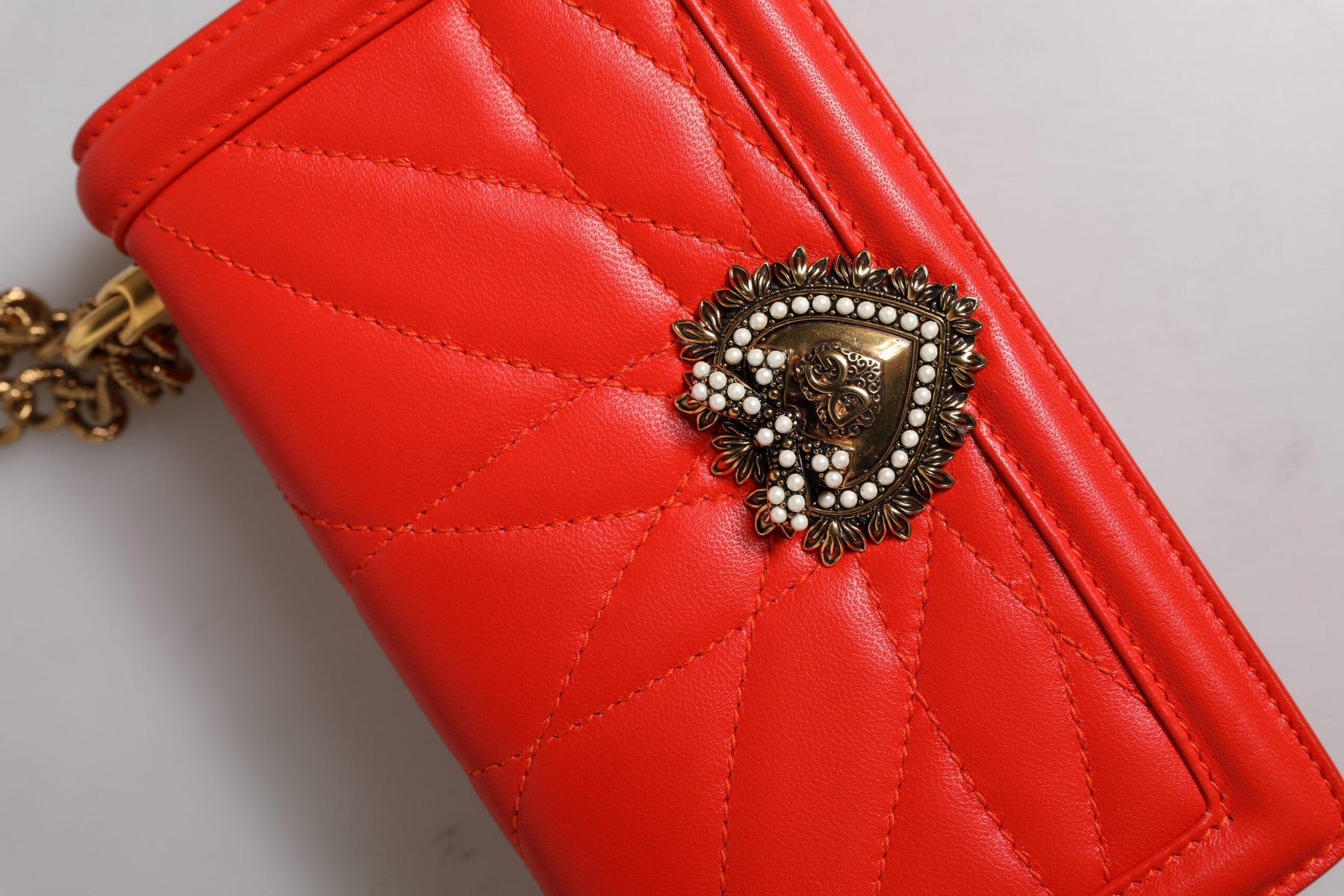 Dolce & Gabbana Red Quilted Devotion Crossbody Chain Phone Cover Bag | Regal Royce