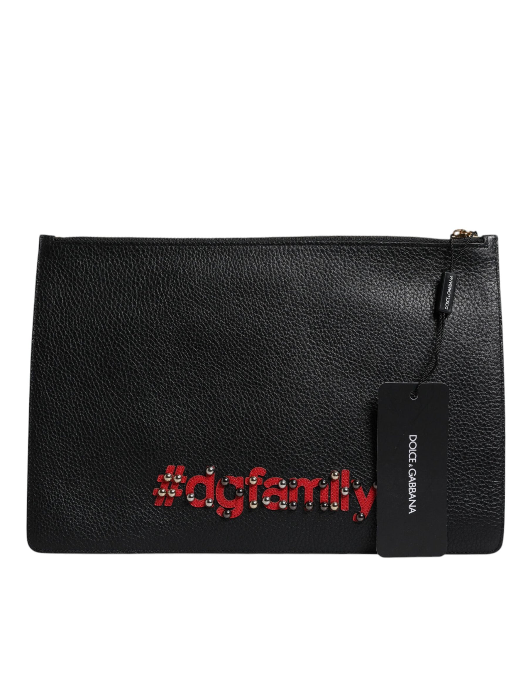 Dolce & Gabbana Black #DGFamily Embellished Leather Clutch Bag | Regal Royce