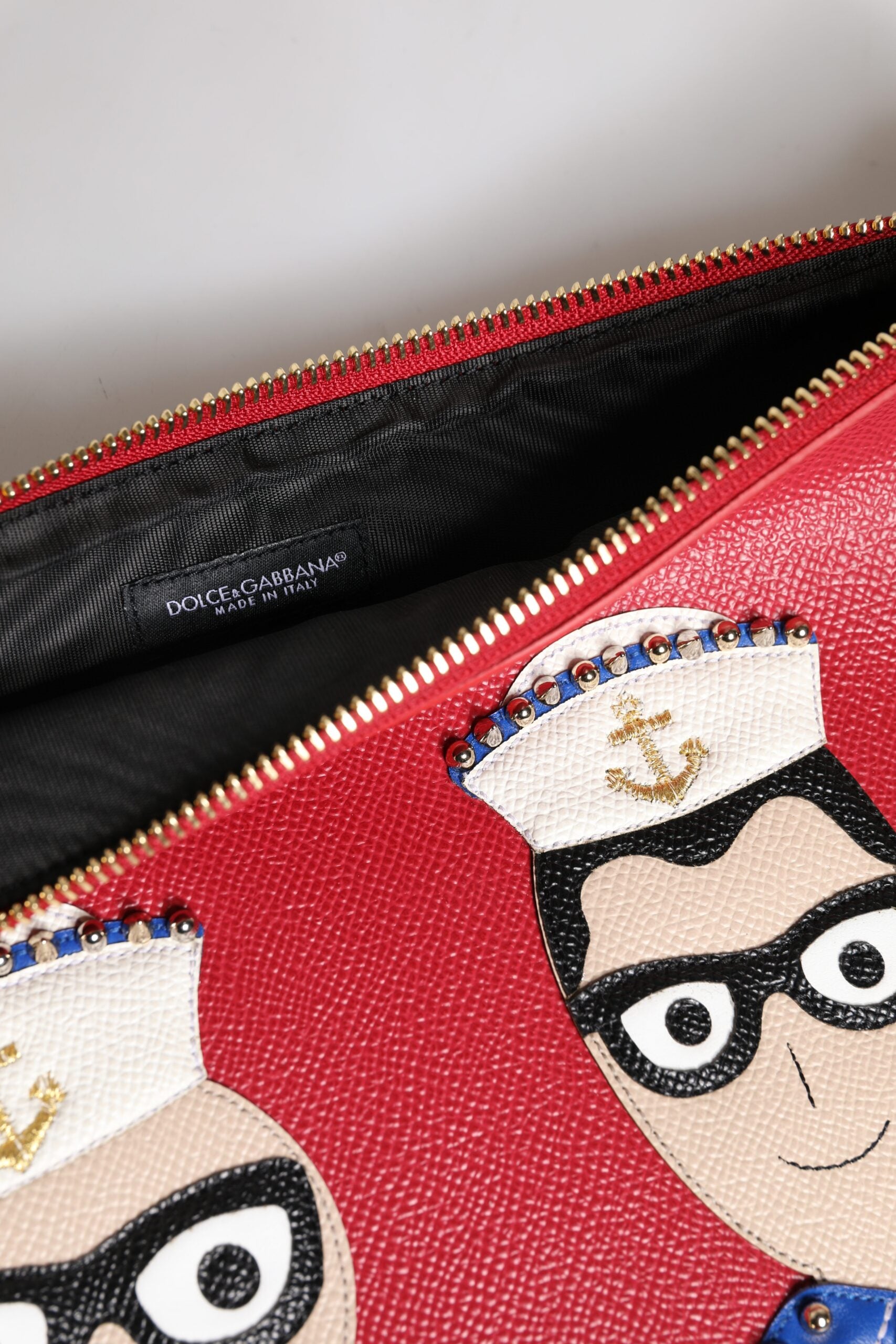 Dolce & Gabbana Red #DGFamily Embellished Leather Clutch Bag | Regal Royce