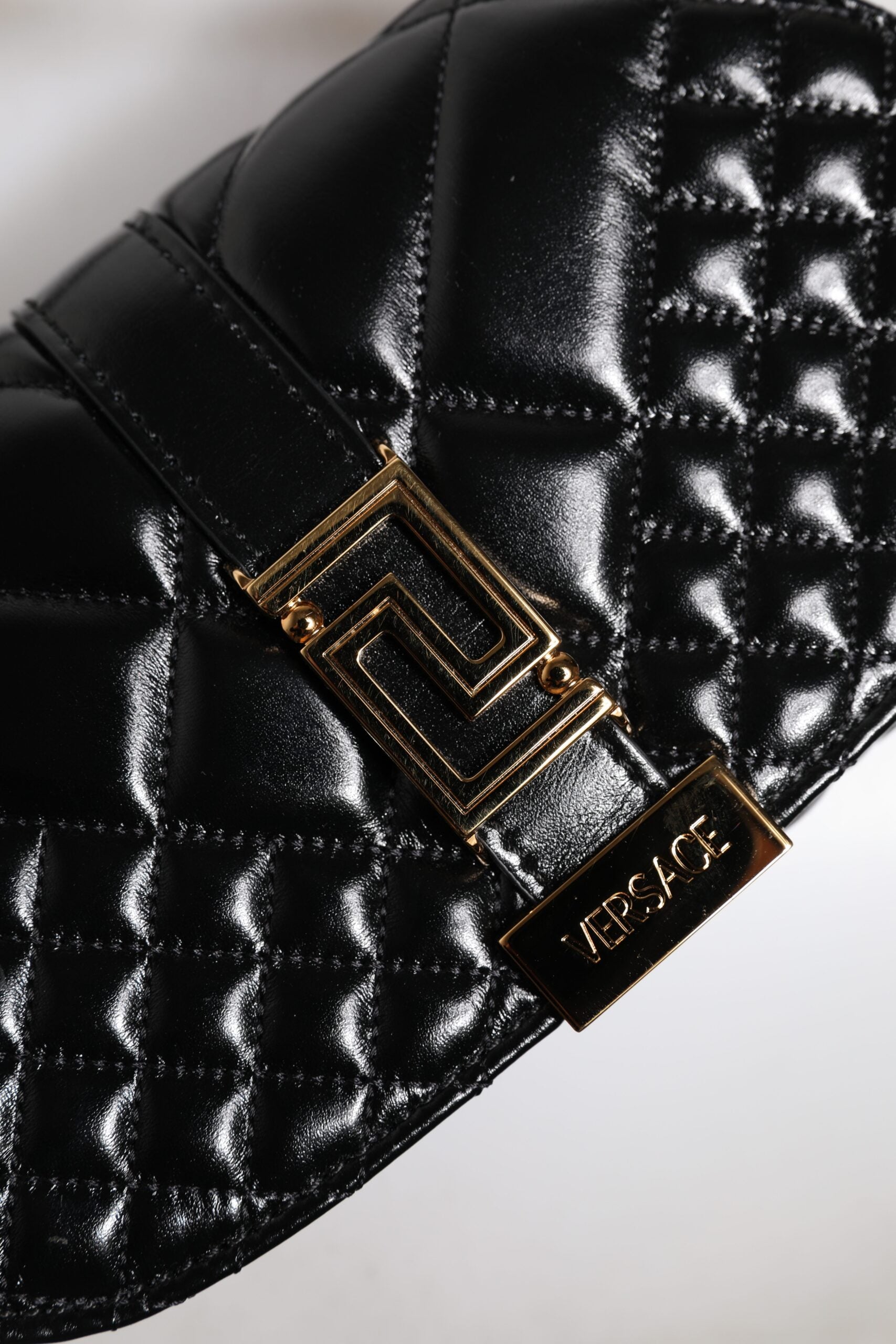 Versace Black Calf Leather Quilted Shoulder Strap Bag | Regal Royce