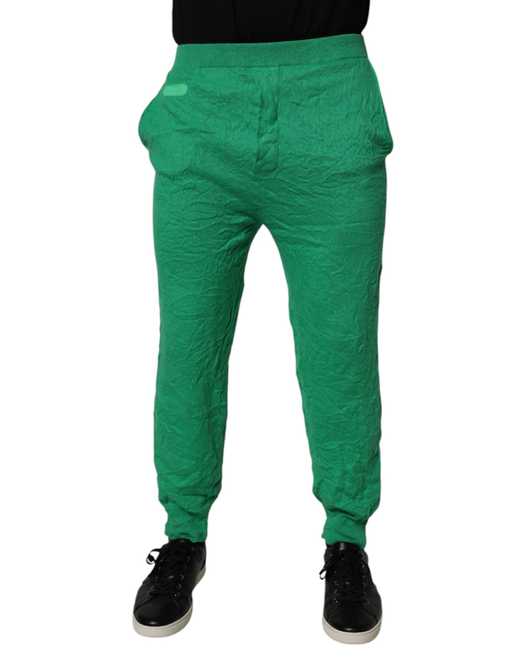 Dsquared² Green Cotton Elastic Waist Men Casual Pants | Regal Royce