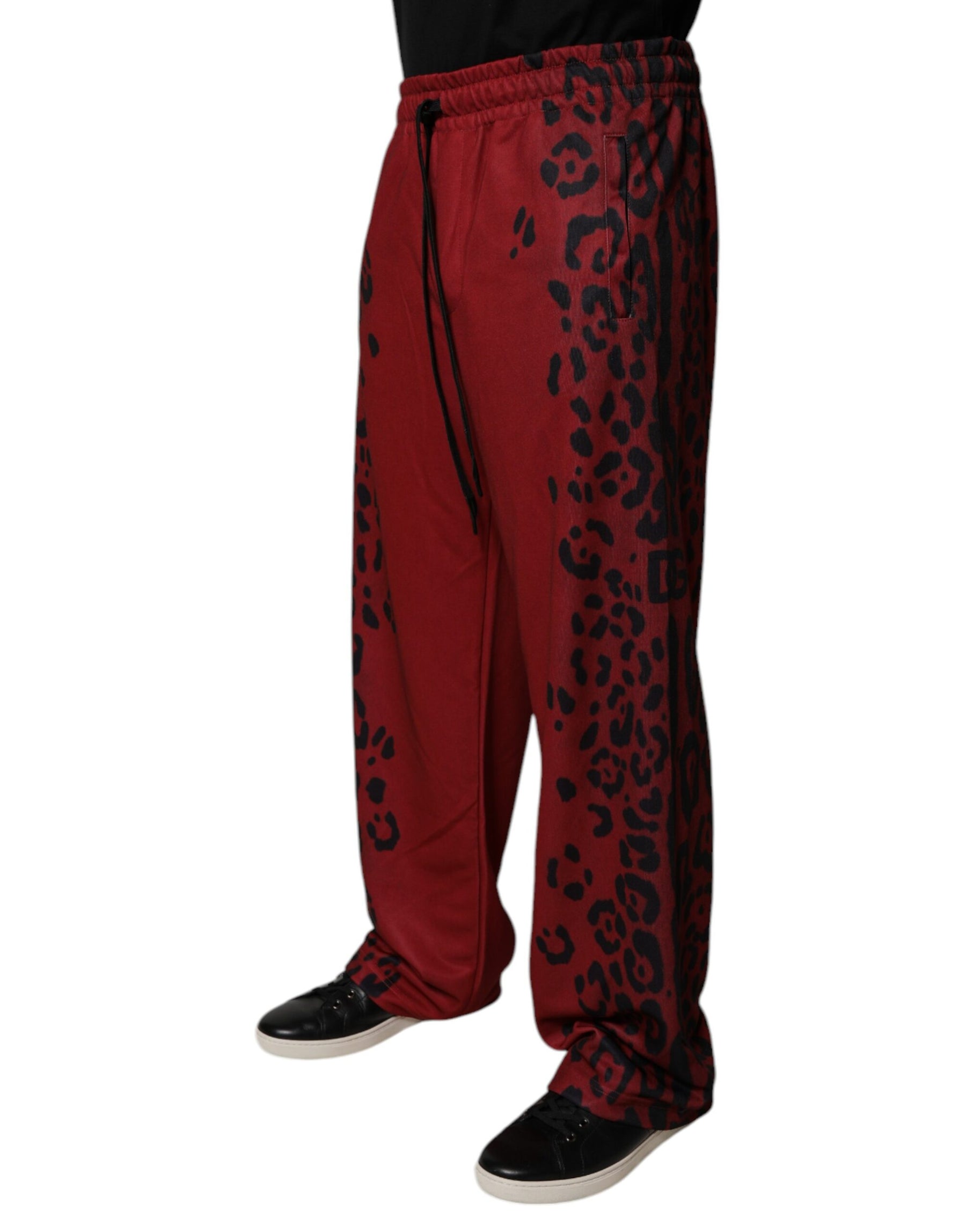 Dolce & Gabbana Red Leopard Print Polyester Men Jogger Pants | Regal Royce