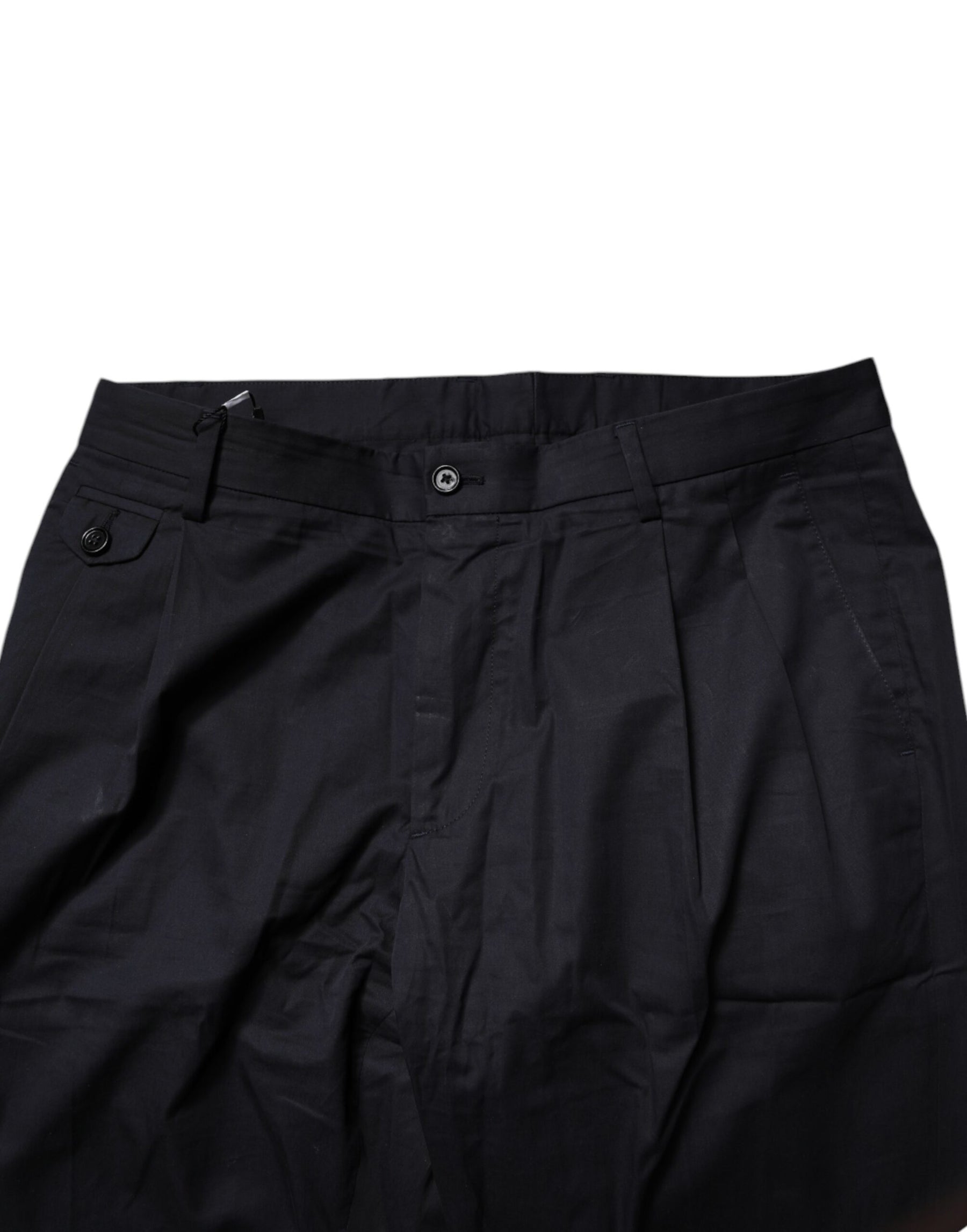 Dolce & Gabbana Dark Blue Cotton Tapered Formal Pants | Regal Royce