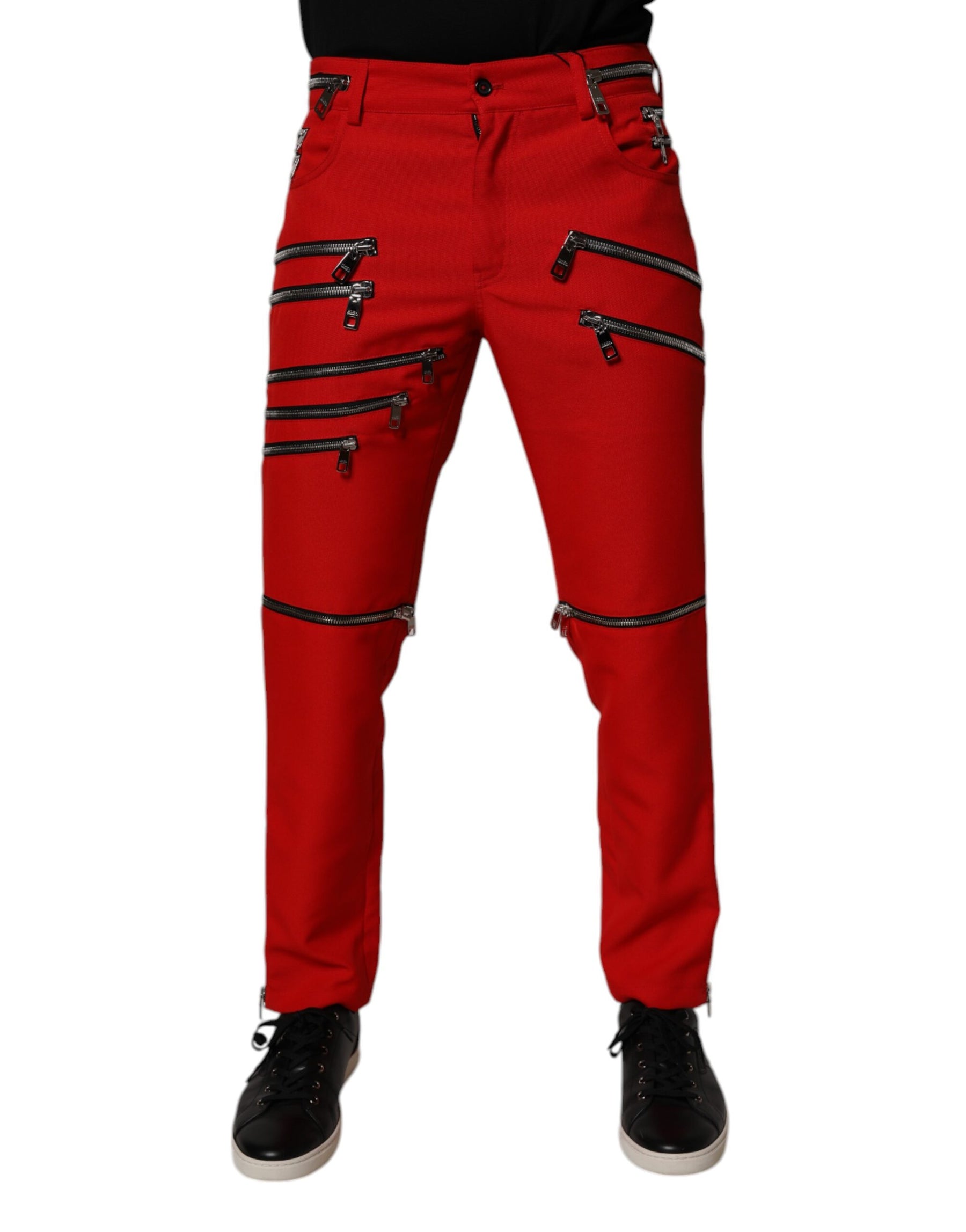 Dolce & Gabbana Red Zipper Embellished Straight Pants | Regal Royce