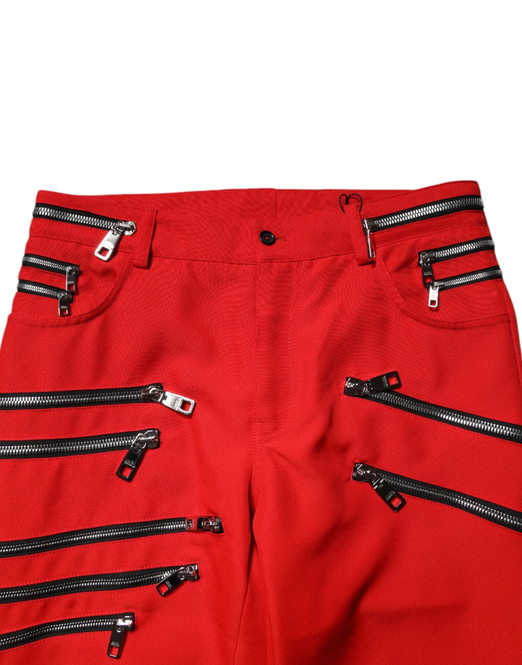 Dolce & Gabbana Red Zipper Embellished Straight Pants | Regal Royce
