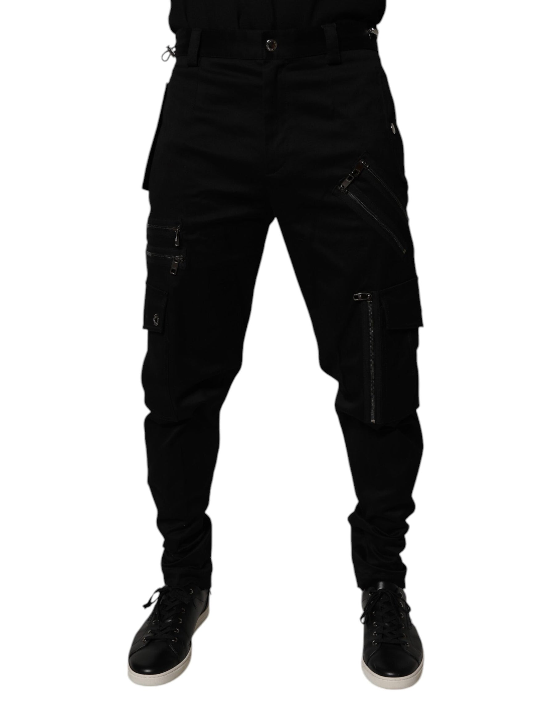Dolce & Gabbana Black Cotton Cargo Tapered Pants | Regal Royce
