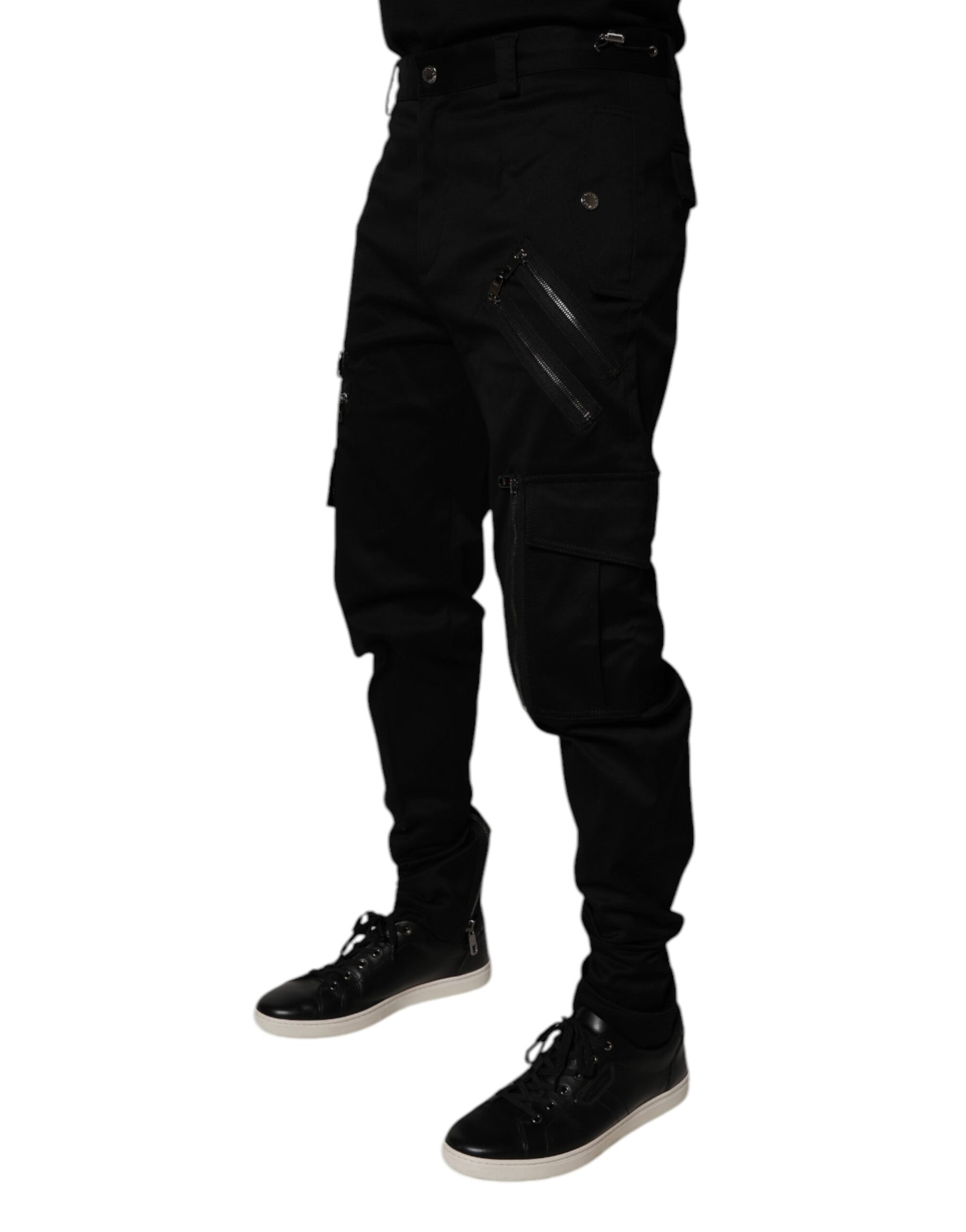 Dolce & Gabbana Black Cotton Cargo Tapered Pants | Regal Royce