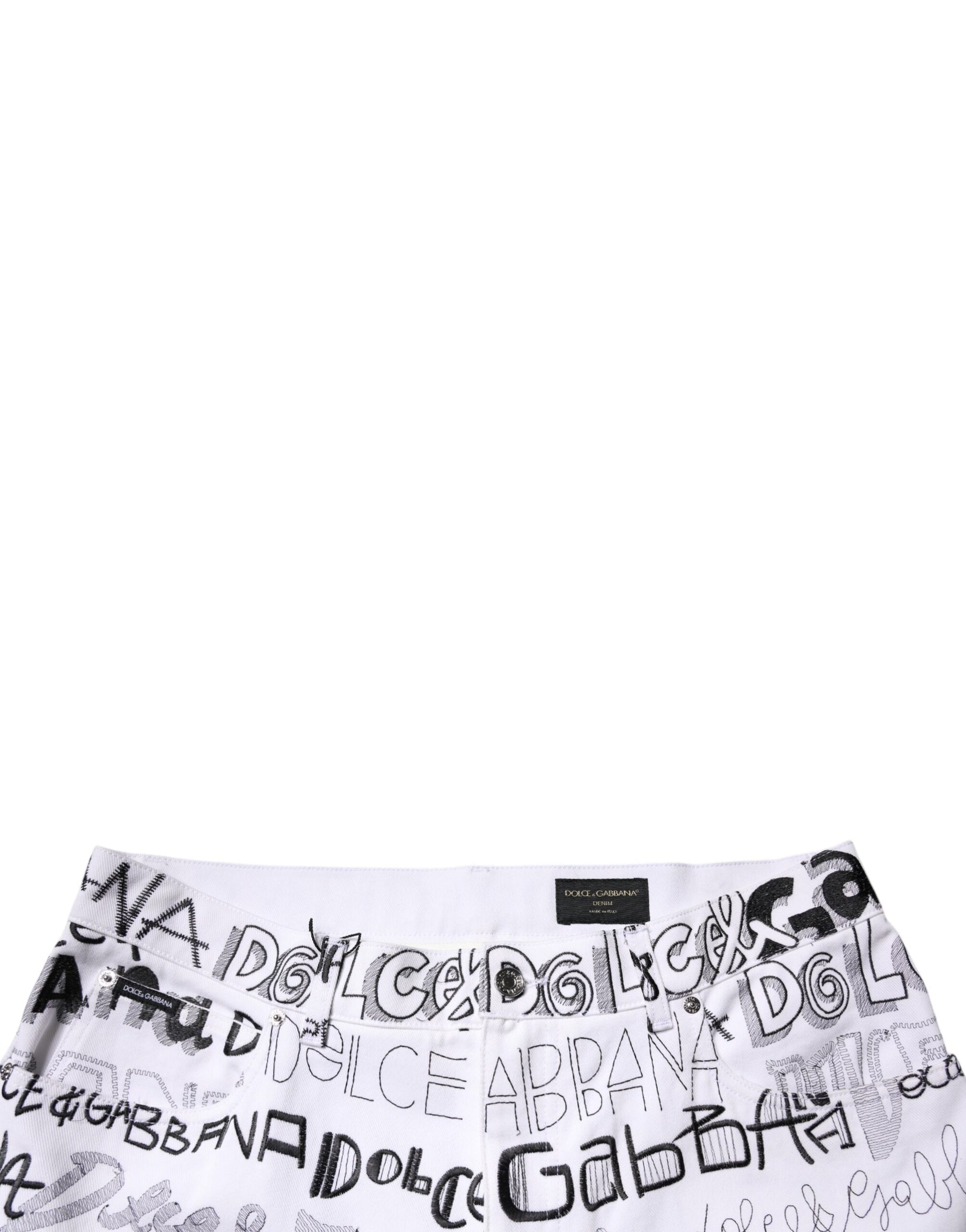 Dolce & Gabbana White Logo Print Straight Men Denim Jeans | Regal Royce