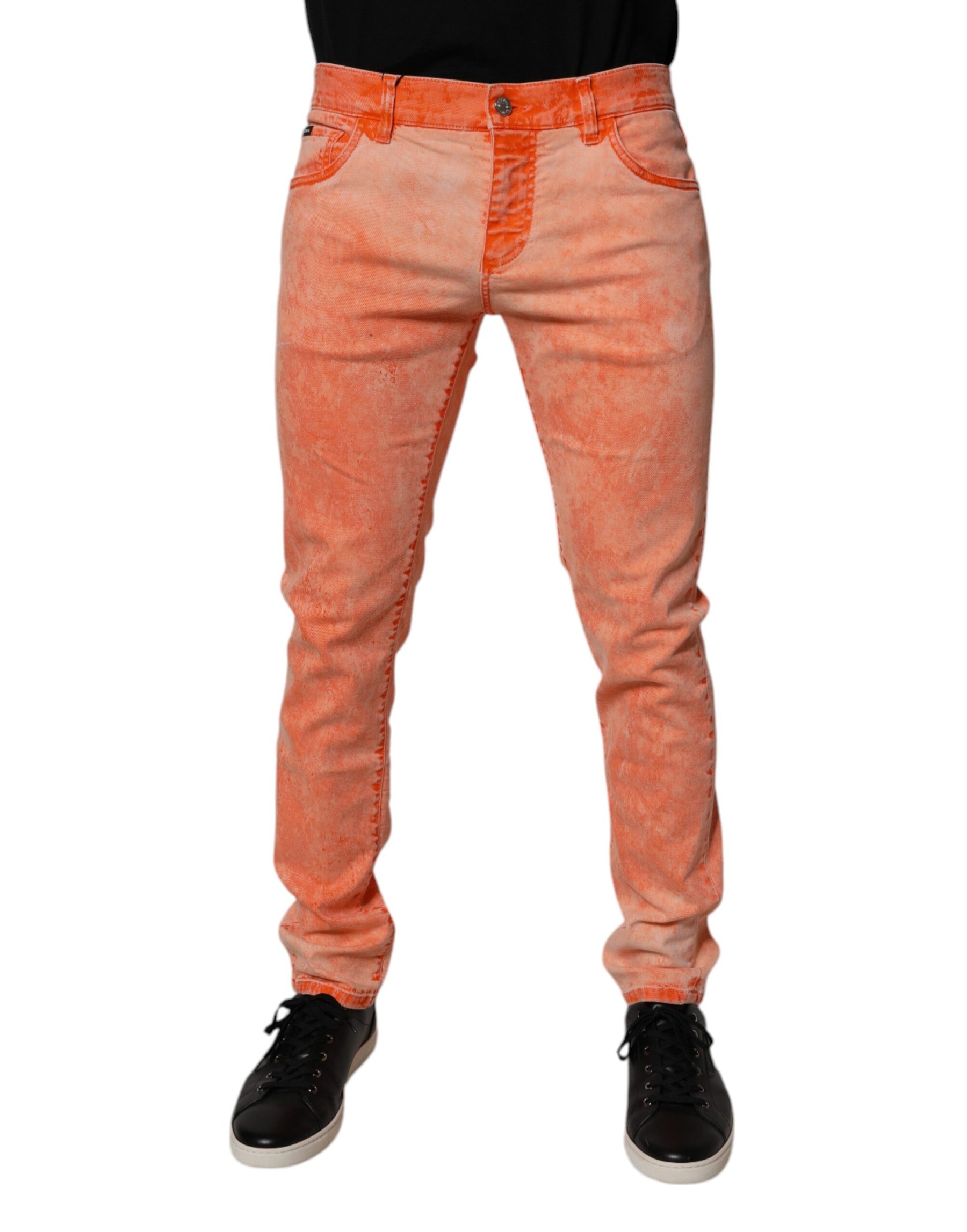 Dolce & Gabbana Orange Tie Dye Cotton Skinny Men Denim Jeans | Regal Royce