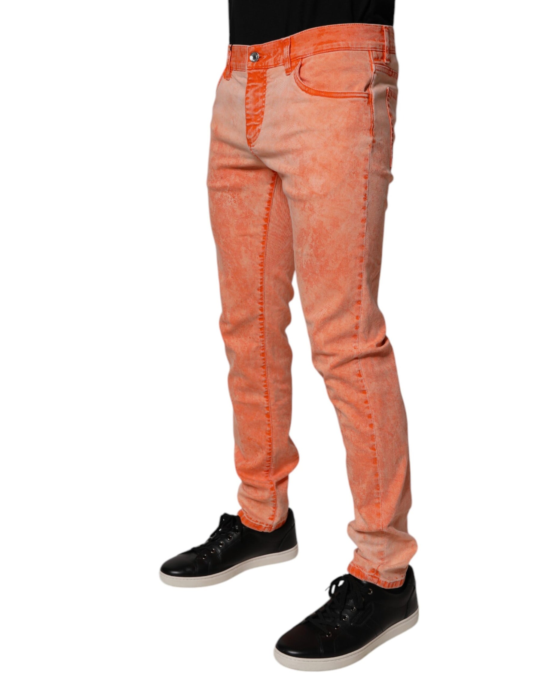 Dolce & Gabbana Orange Tie Dye Cotton Skinny Men Denim Jeans | Regal Royce
