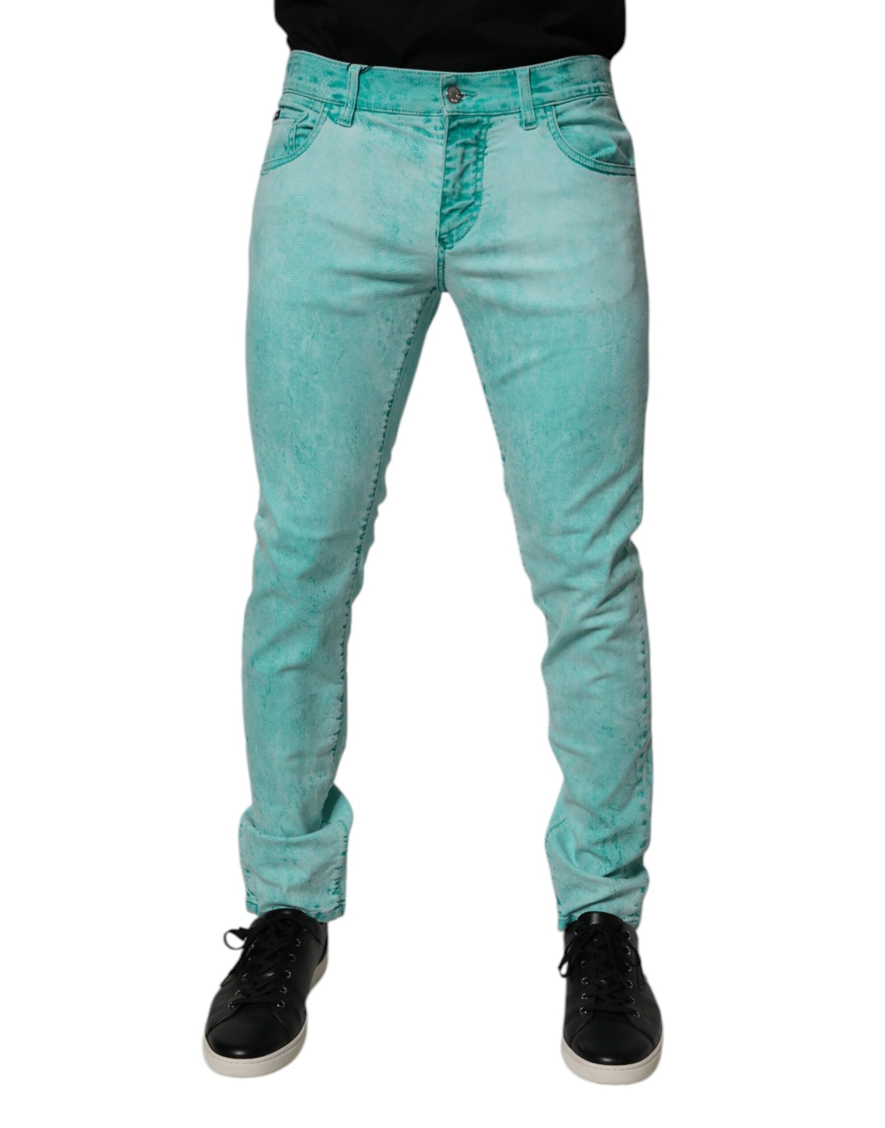 Dolce & Gabbana Green Tie Dye Cotton Skinny Men Denim Jeans | Regal Royce