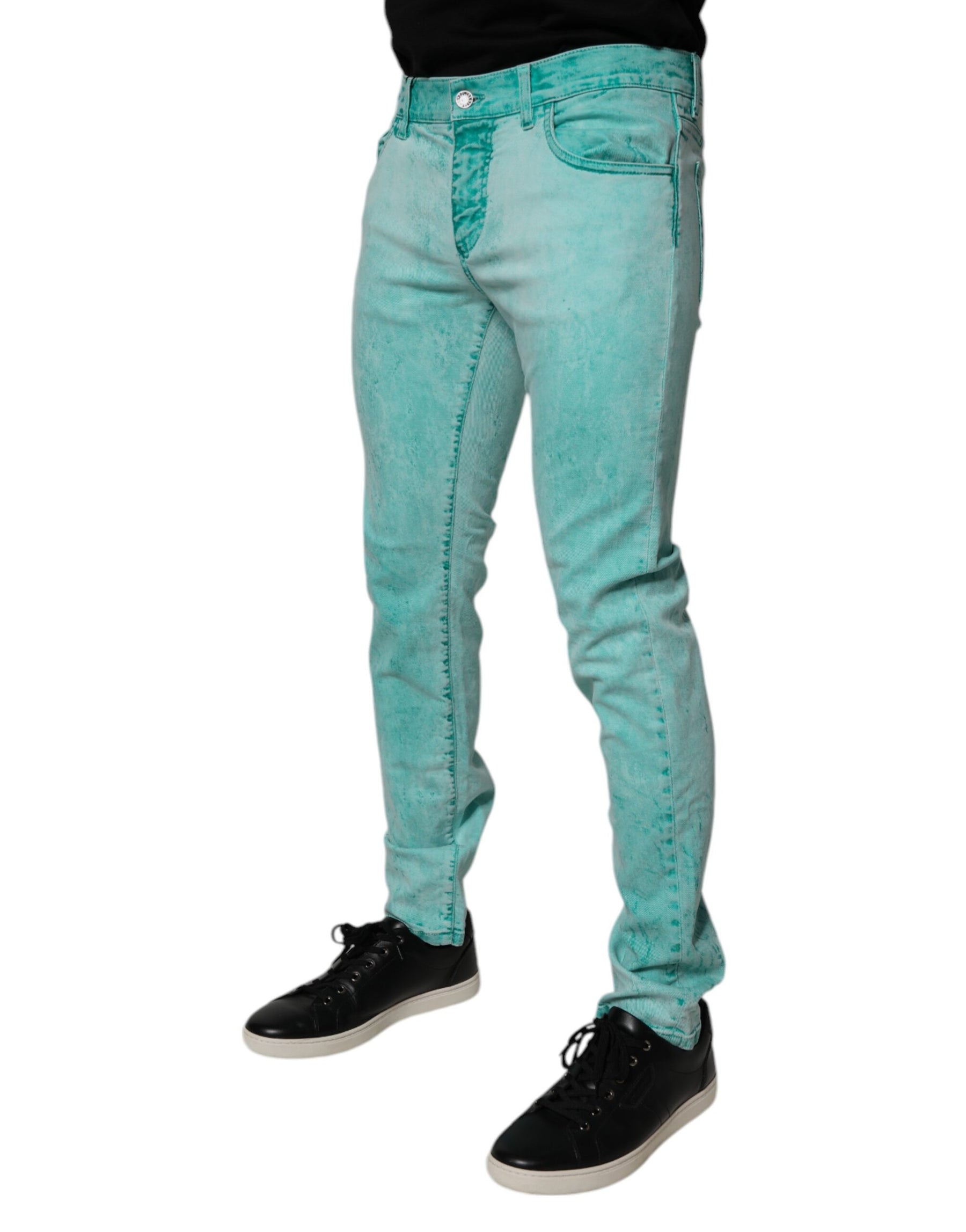 Dolce & Gabbana Green Tie Dye Cotton Skinny Men Denim Jeans | Regal Royce