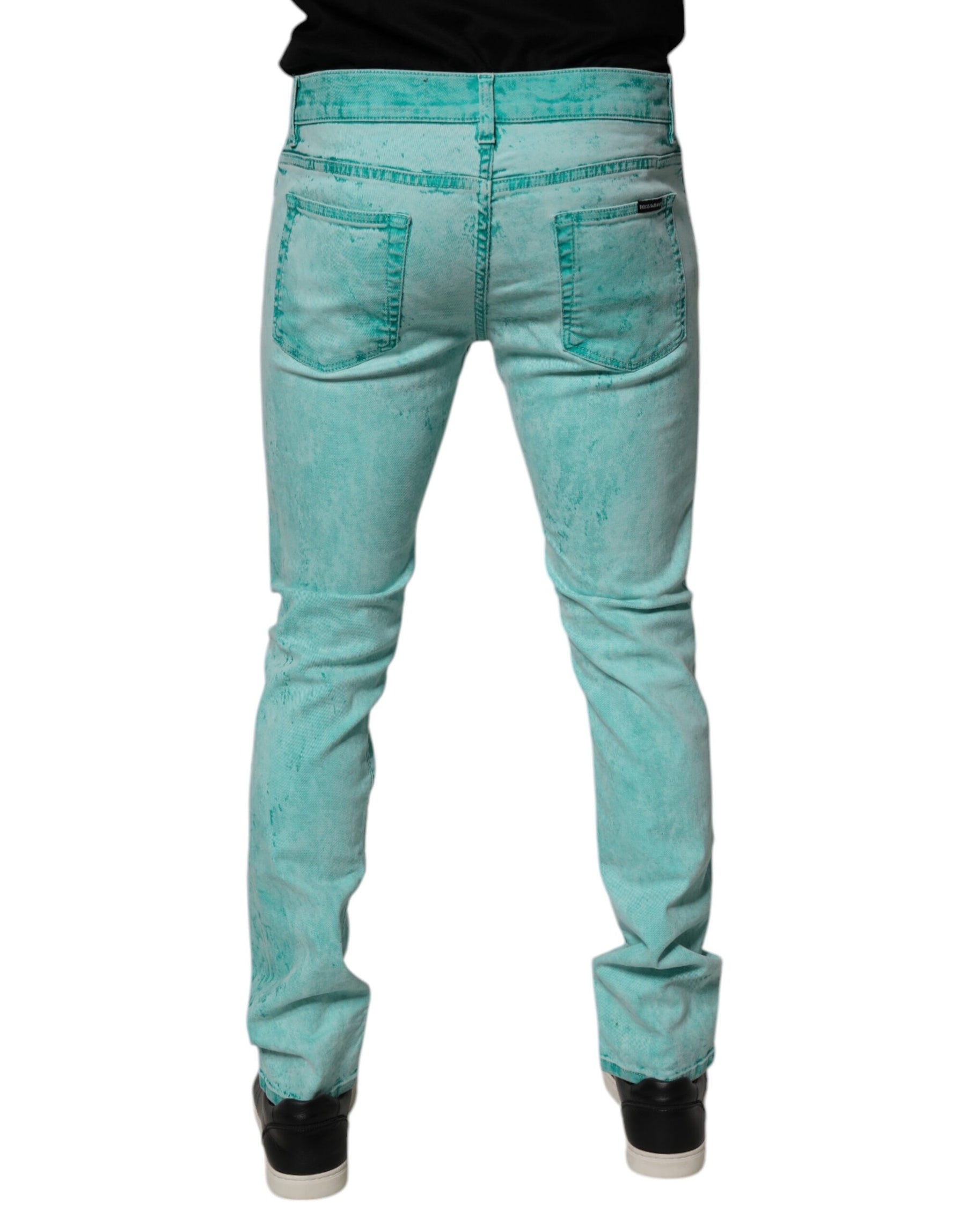 Dolce & Gabbana Green Tie Dye Cotton Skinny Men Denim Jeans | Regal Royce