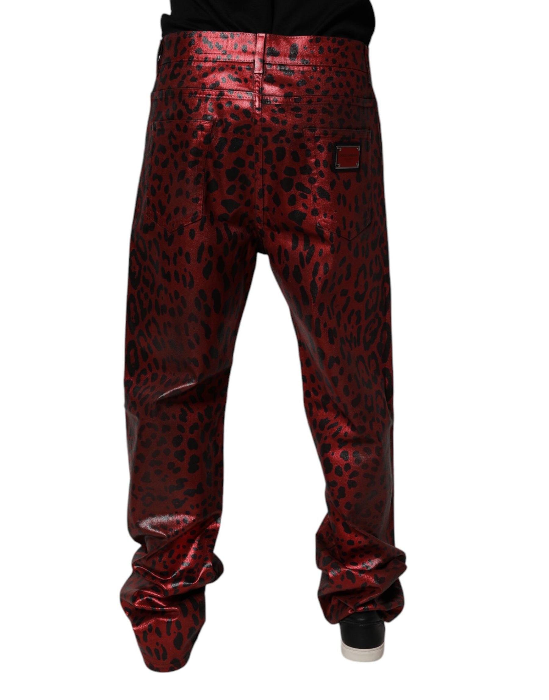 Dolce & Gabbana Red Leopard Cotton Straight Men Denim Jeans | Regal Royce