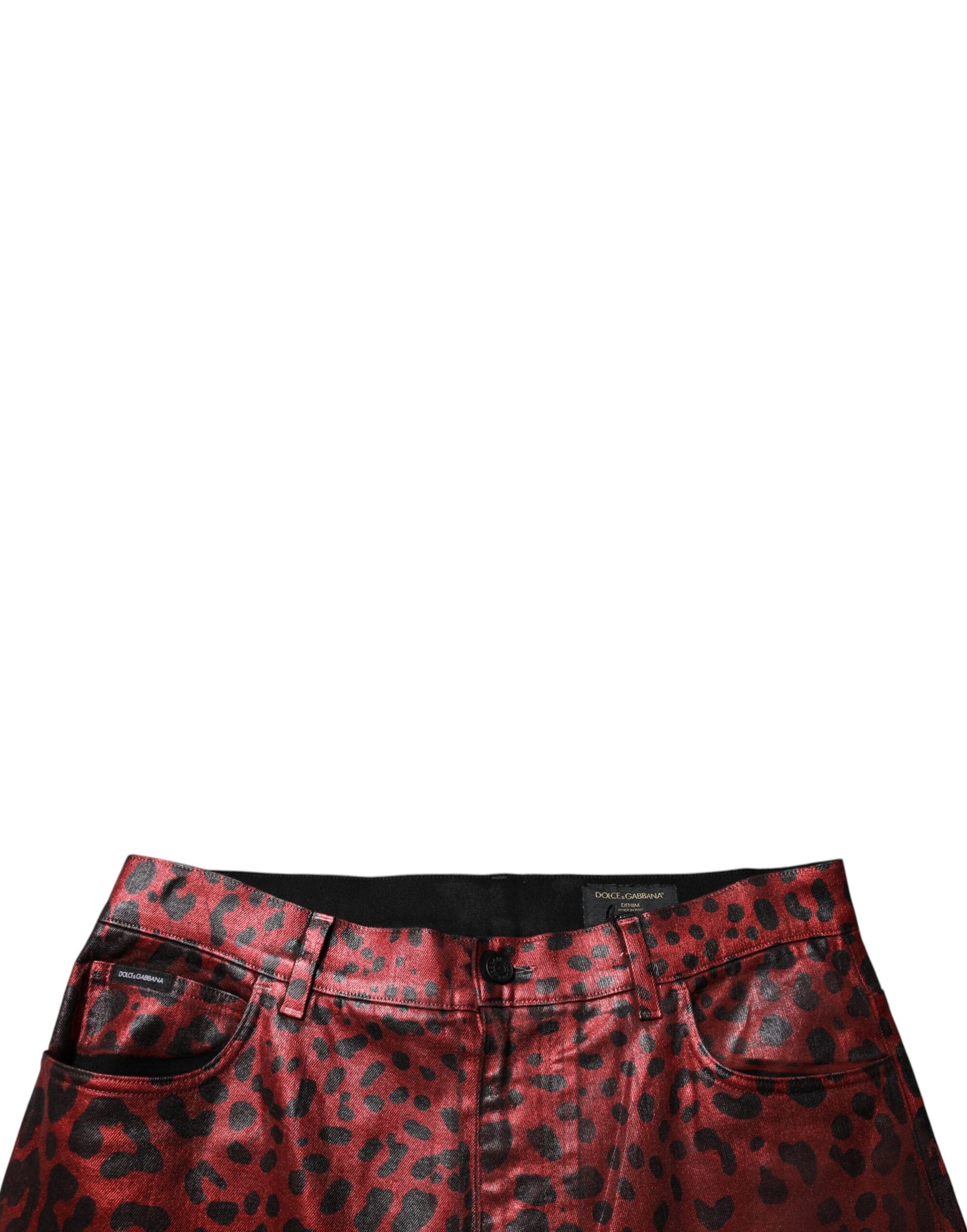 Dolce & Gabbana Red Leopard Cotton Straight Men Denim Jeans | Regal Royce