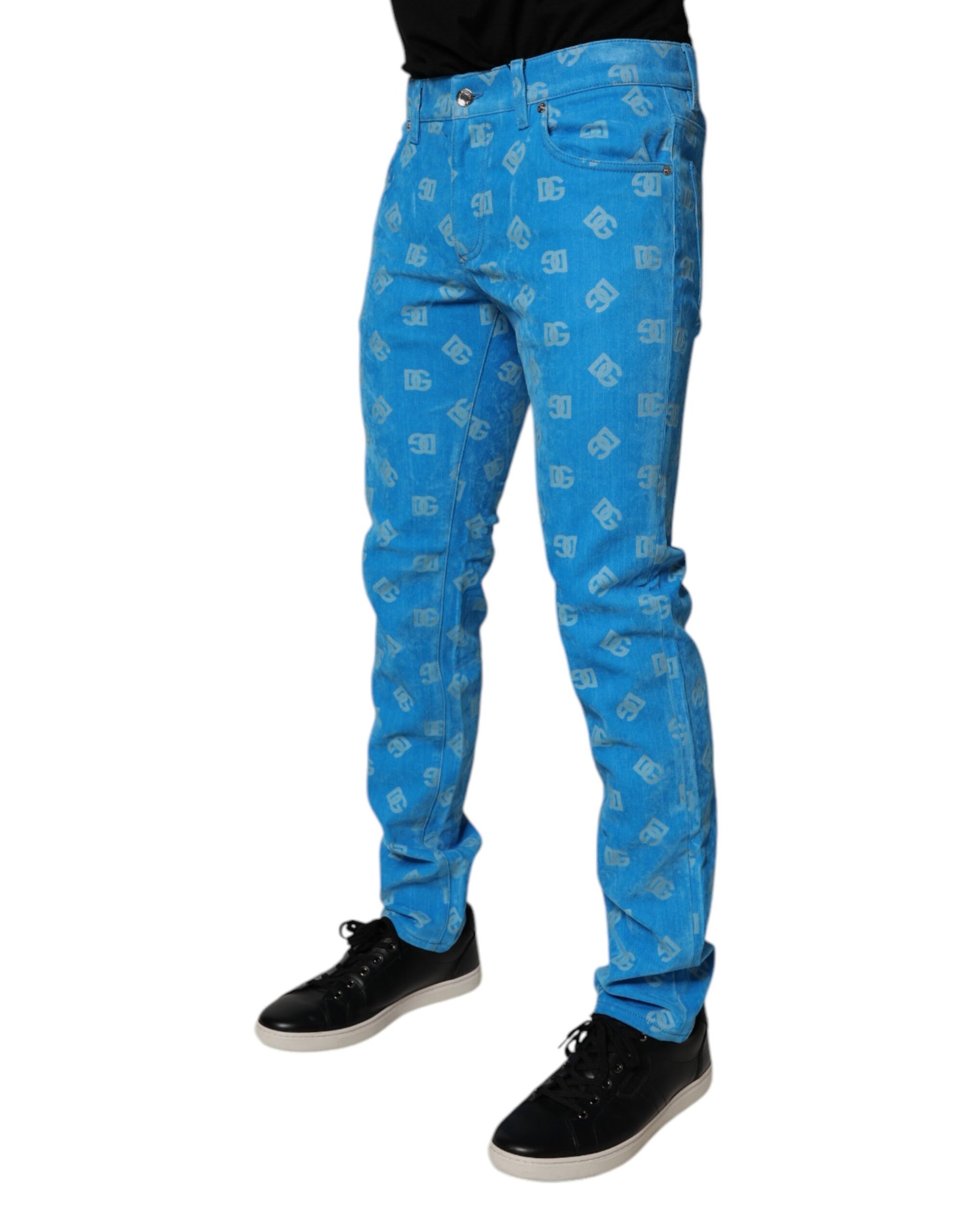 Dolce & Gabbana Blue Logo Monogram Cotton Skinny Denim Jeans | Regal Royce