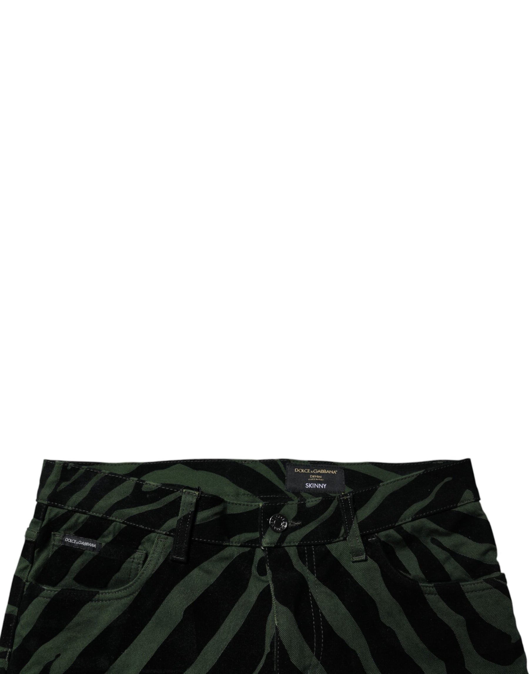 Dolce & Gabbana Black Green Stripes Cotton Skinny Denim Jeans | Regal Royce