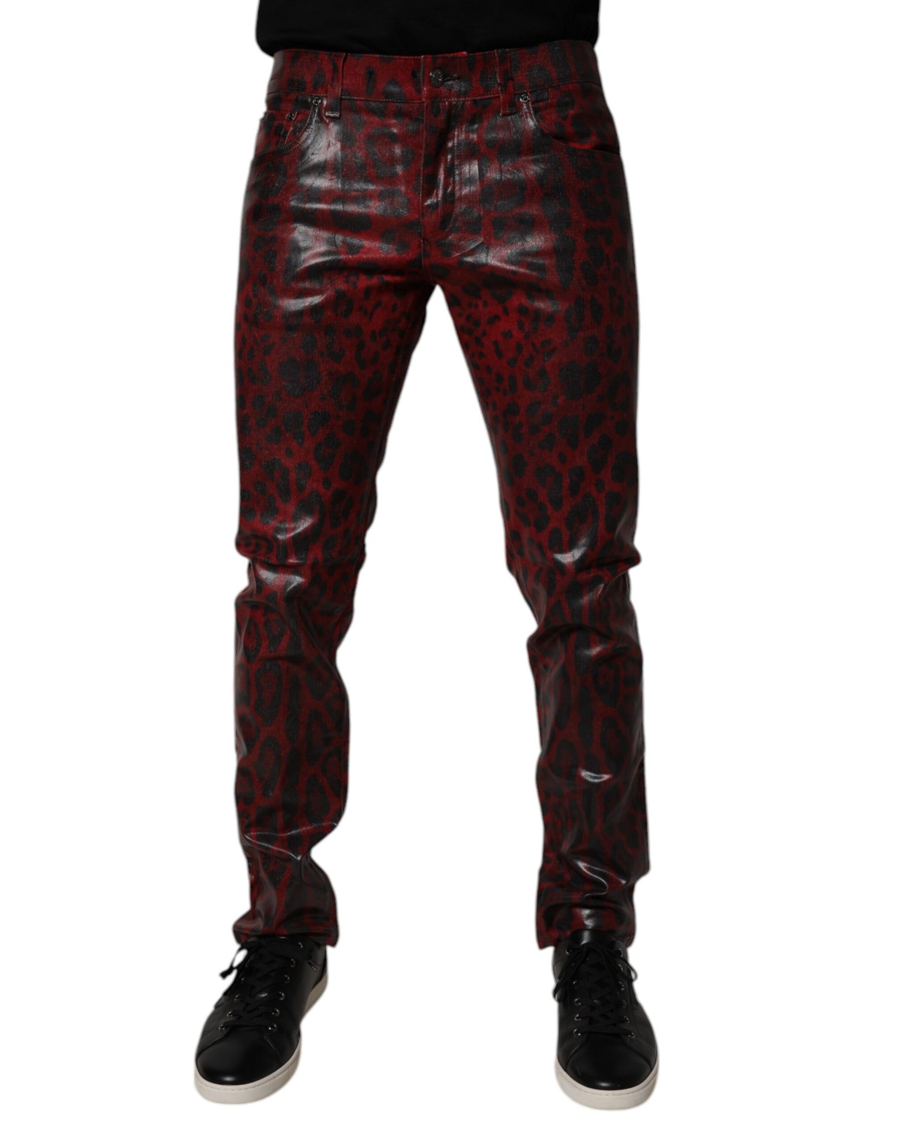 Dolce & Gabbana Red Leopard Cotton Skinny Men Denim Jeans | Regal Royce