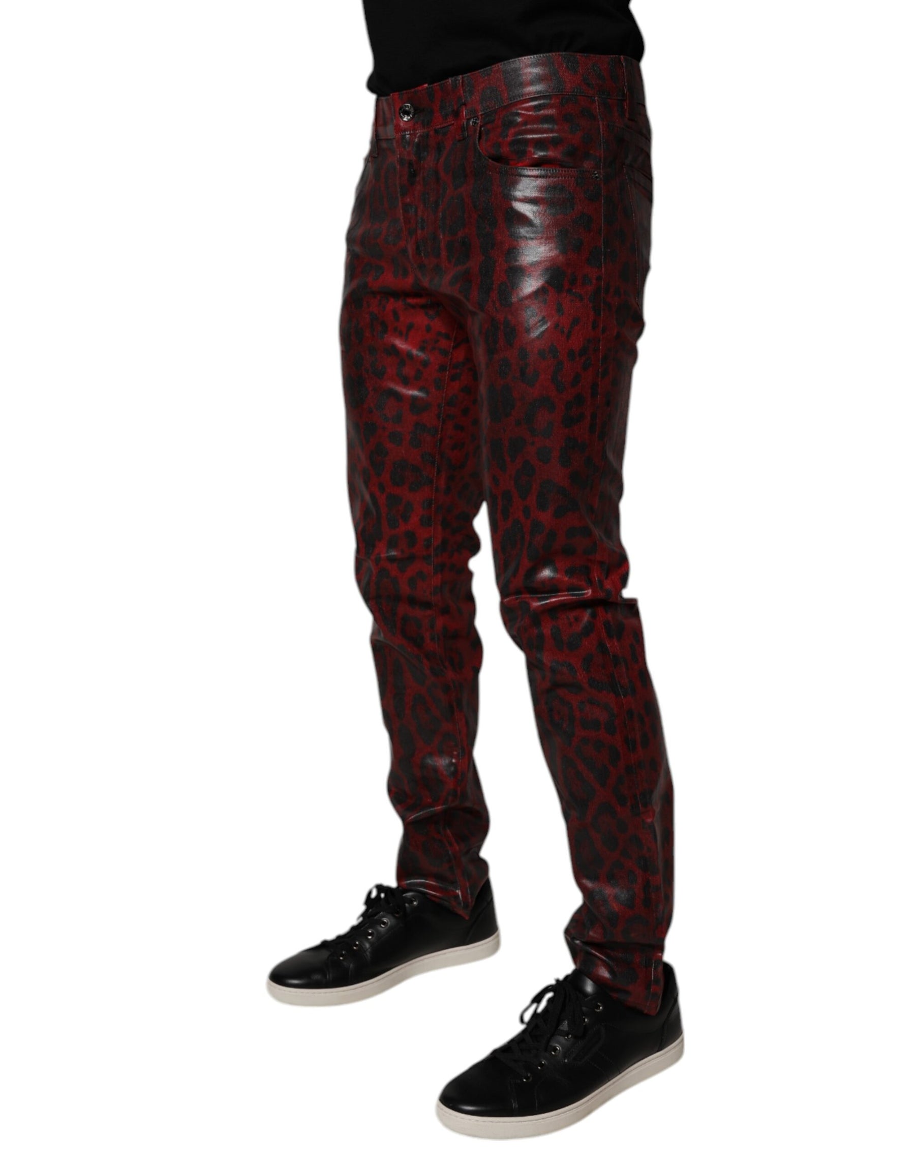 Dolce & Gabbana Red Leopard Cotton Skinny Men Denim Jeans | Regal Royce