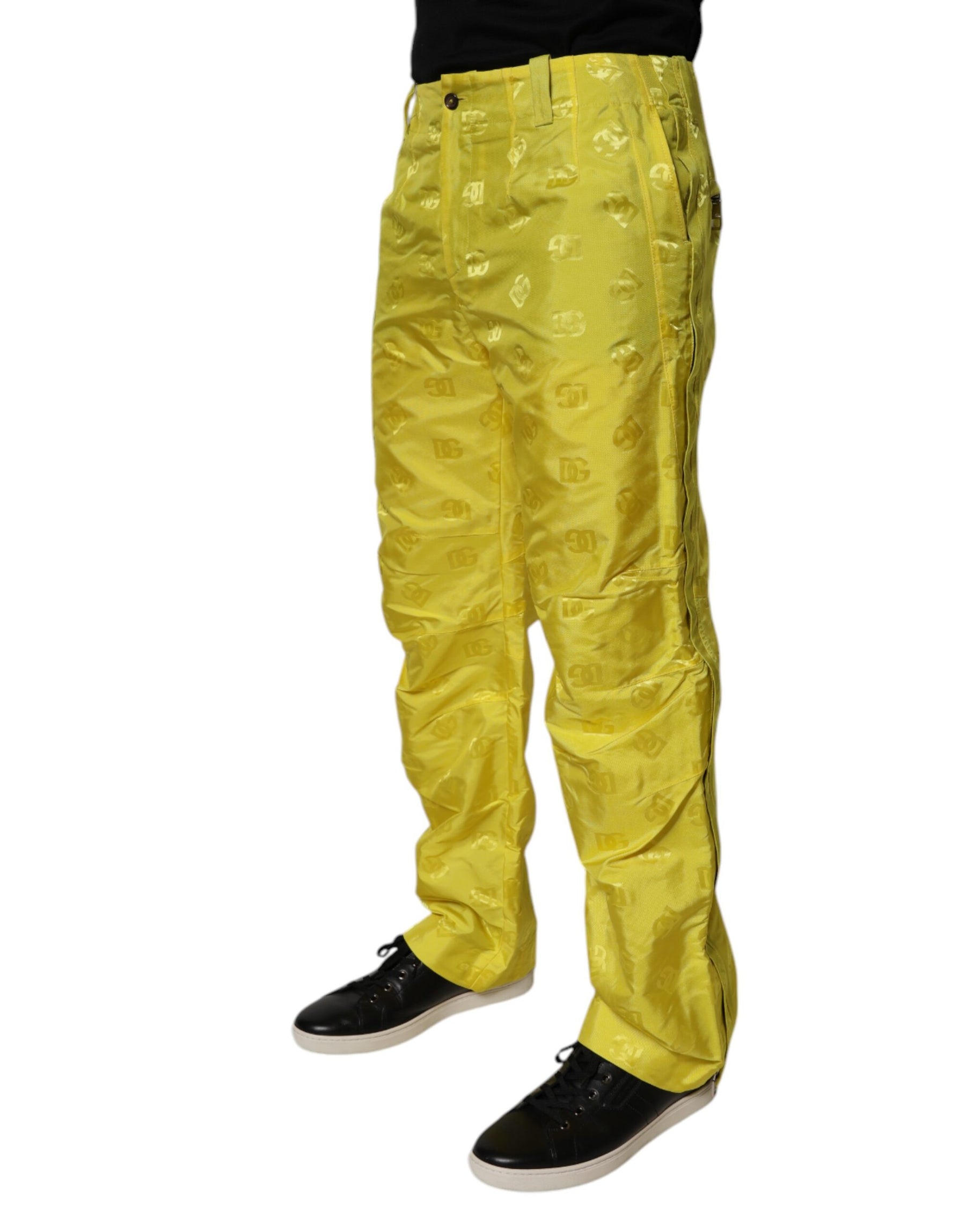 Dolce & Gabbana Yellow DG Monogram Polyester Straight Pants | Regal Royce