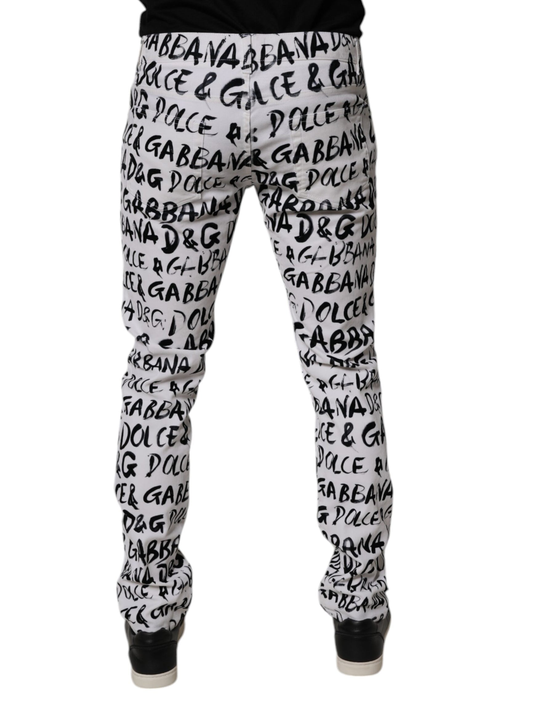 Dolce & Gabbana White Cotton Logo Print Skinny Denim Jeans | Regal Royce