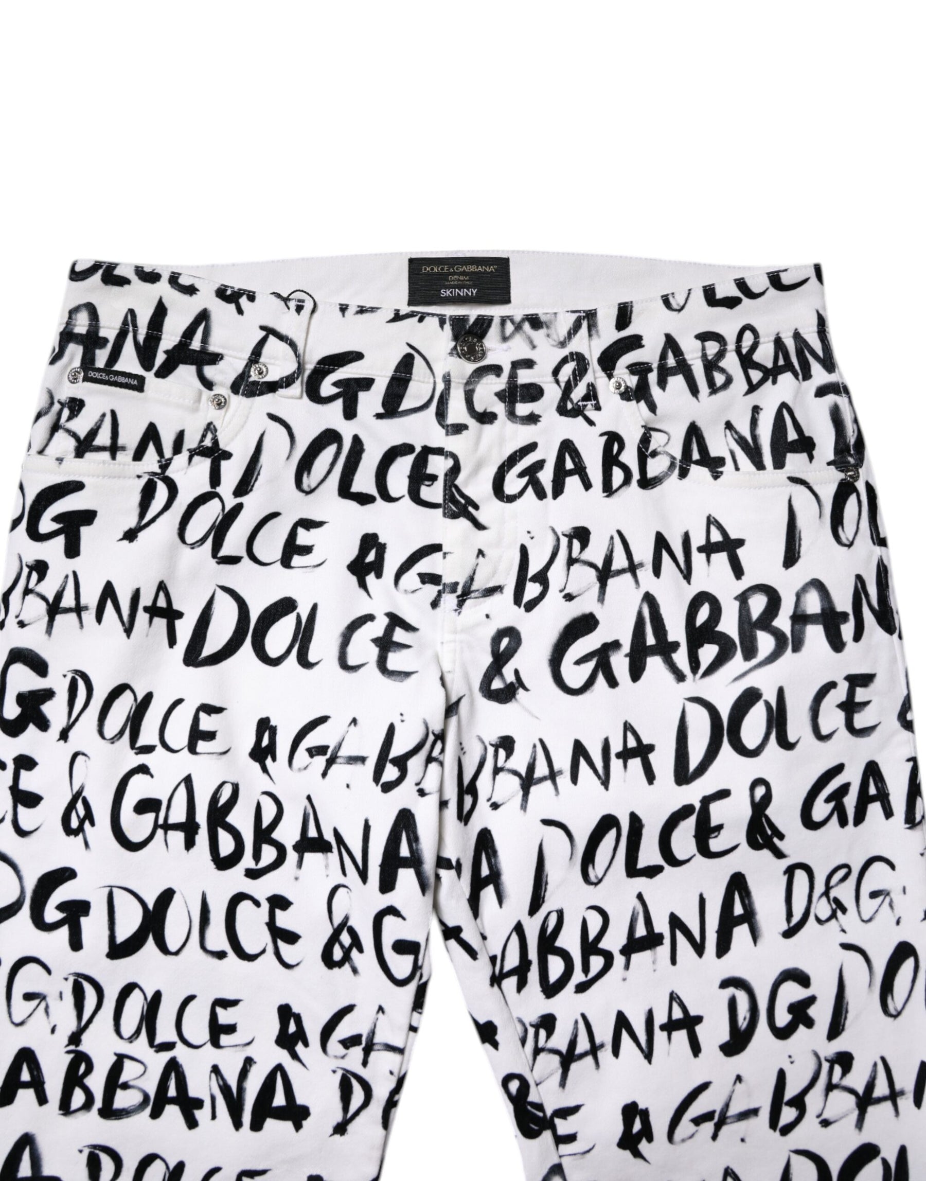 Dolce & Gabbana White Cotton Logo Print Skinny Denim Jeans | Regal Royce