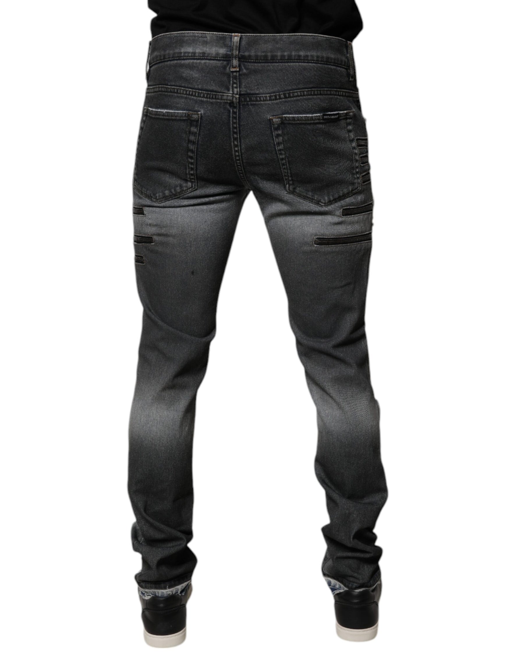 Dolce & Gabbana Dark Gray Tattered Cotton Skinny Denim Jeans | Regal Royce