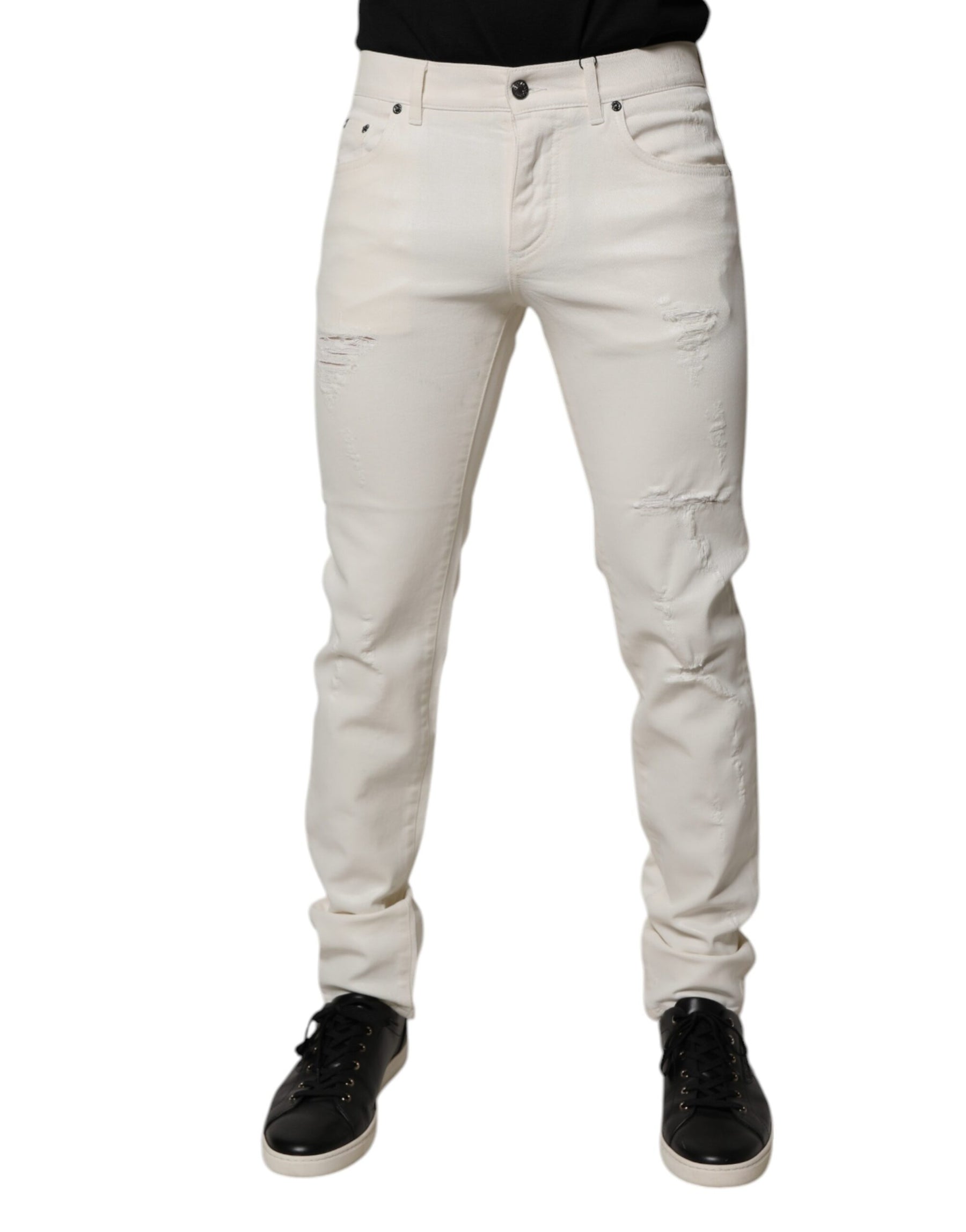 Dolce & Gabbana Off White Cotton Stretch Skinny Denim Jeans | Regal Royce