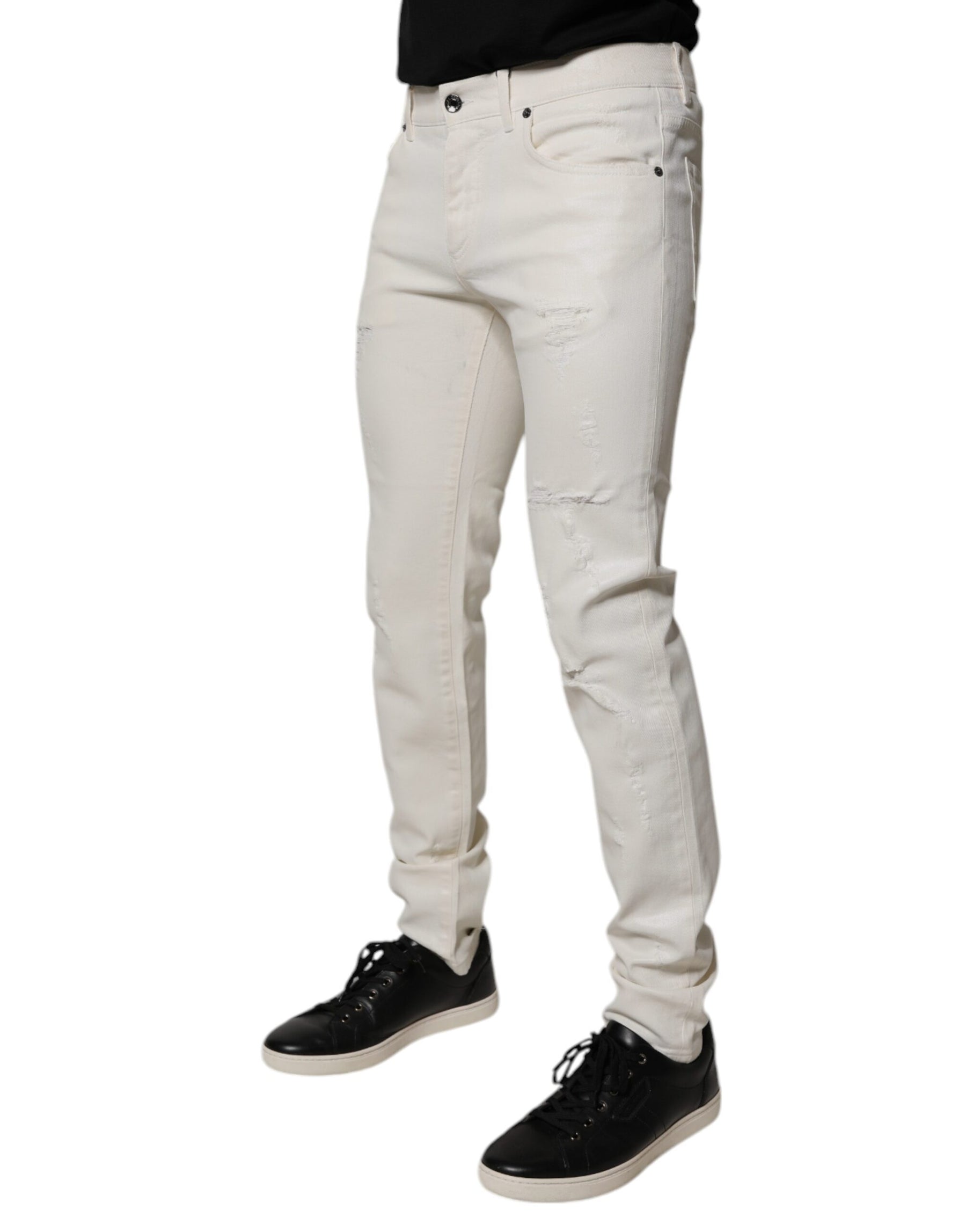 Dolce & Gabbana Off White Cotton Stretch Skinny Denim Jeans | Regal Royce