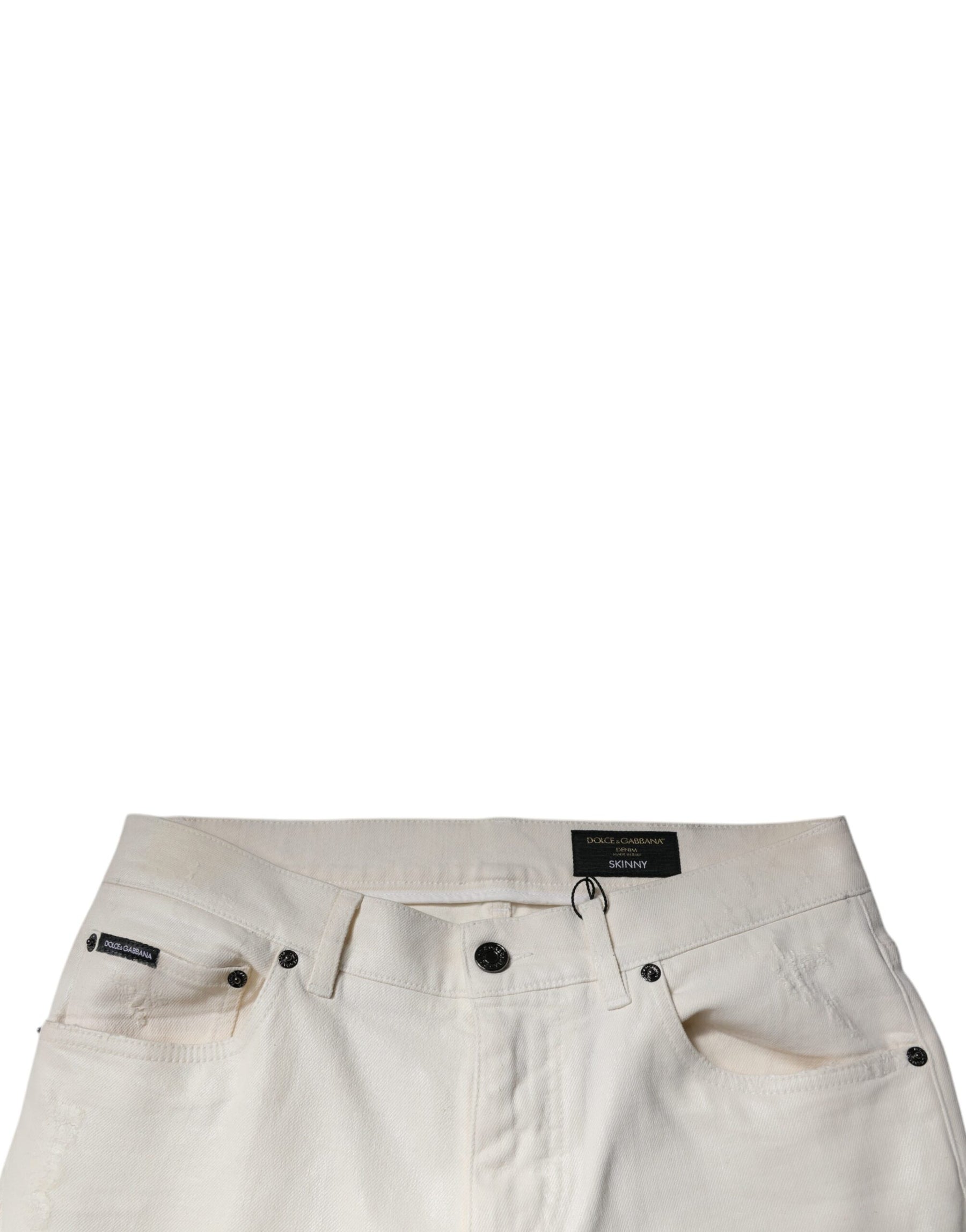 Dolce & Gabbana Off White Cotton Stretch Skinny Denim Jeans | Regal Royce