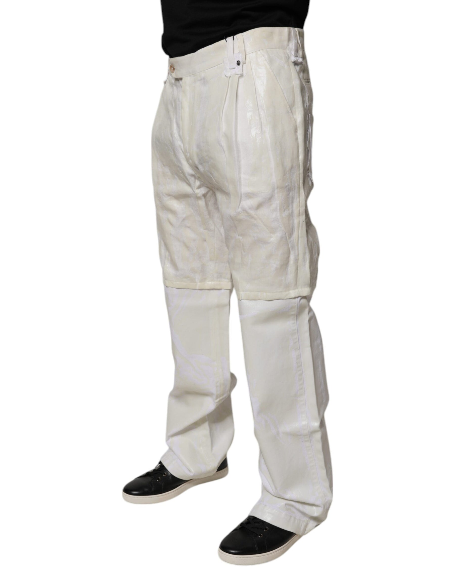 Dolce & Gabbana White Linen Mid Waist Straight Men Denim Jeans | Regal Royce