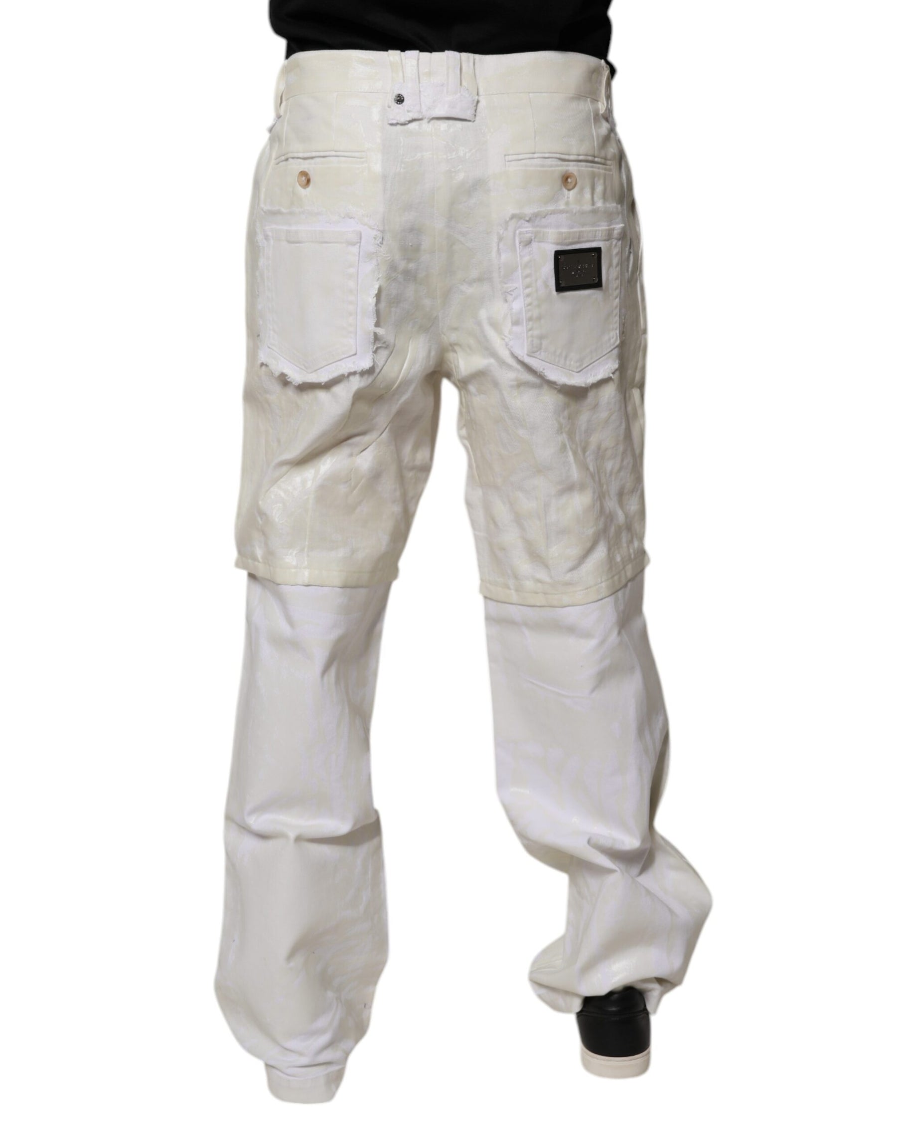 Dolce & Gabbana White Linen Mid Waist Straight Men Denim Jeans | Regal Royce