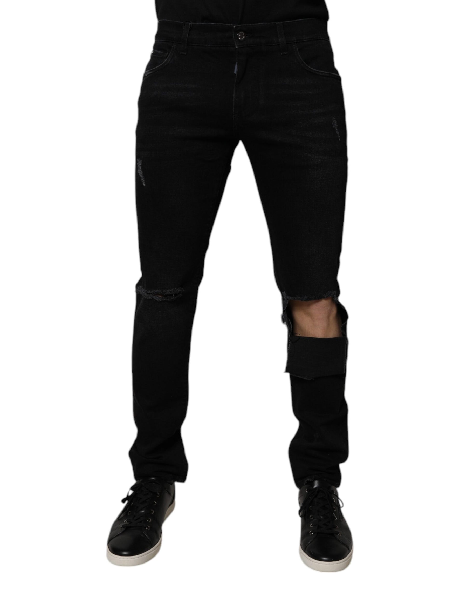 Dolce & Gabbana Black Ripped Cotton Skinny Men Denim Jeans | Regal Royce