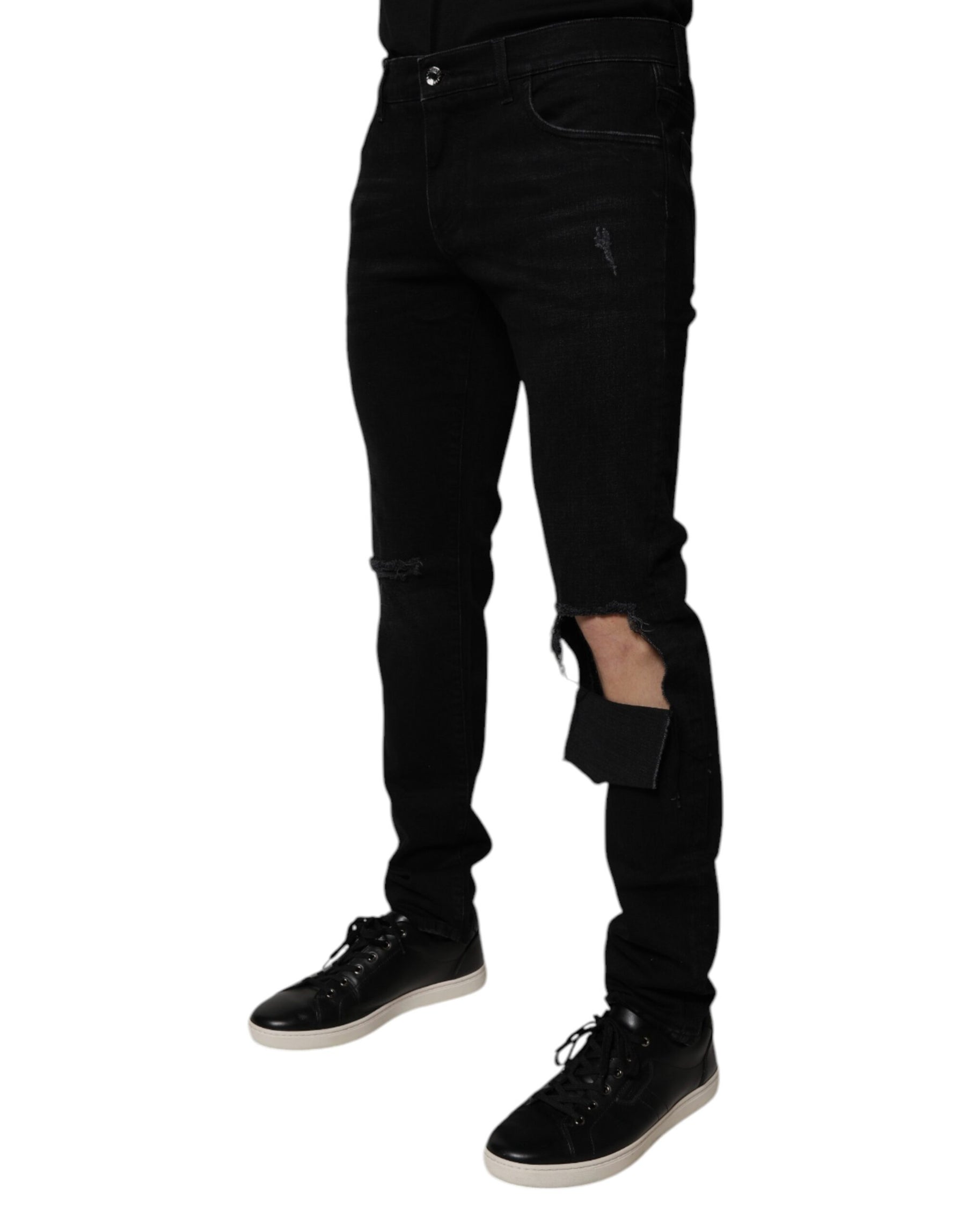Dolce & Gabbana Black Ripped Cotton Skinny Men Denim Jeans | Regal Royce