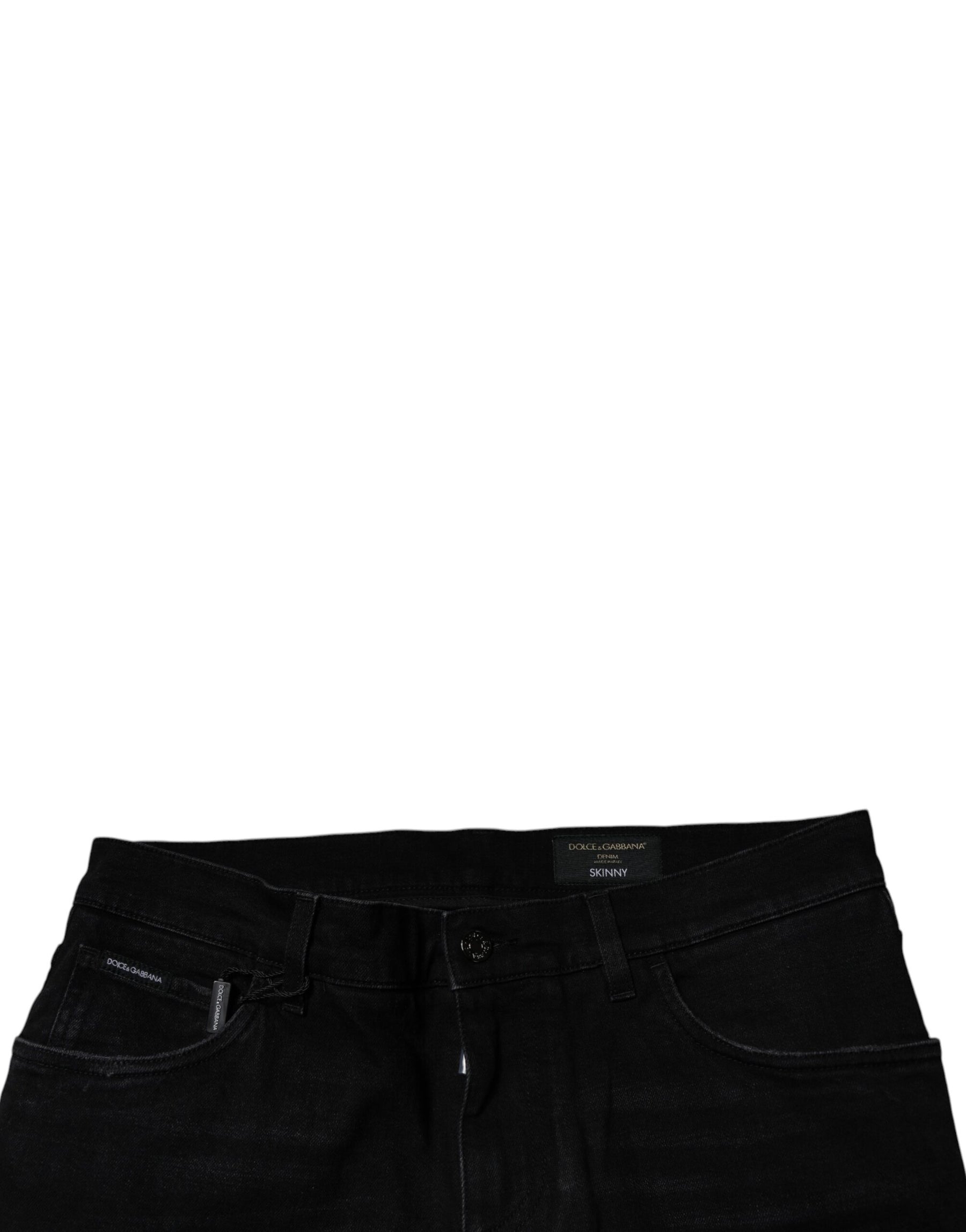 Dolce & Gabbana Black Ripped Cotton Skinny Men Denim Jeans | Regal Royce