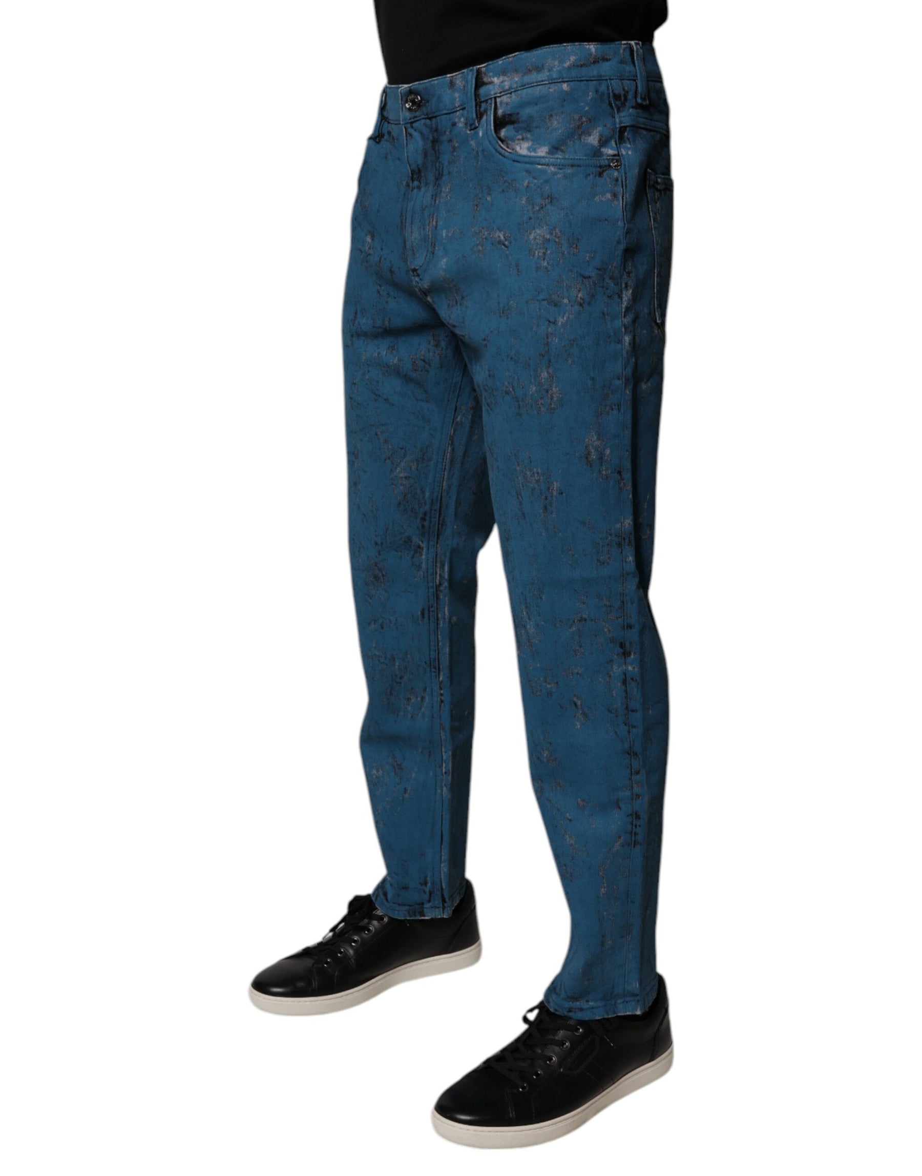 Dolce & Gabbana Blue Tie Dye Cotton Skinny Men Denim Jeans | Regal Royce