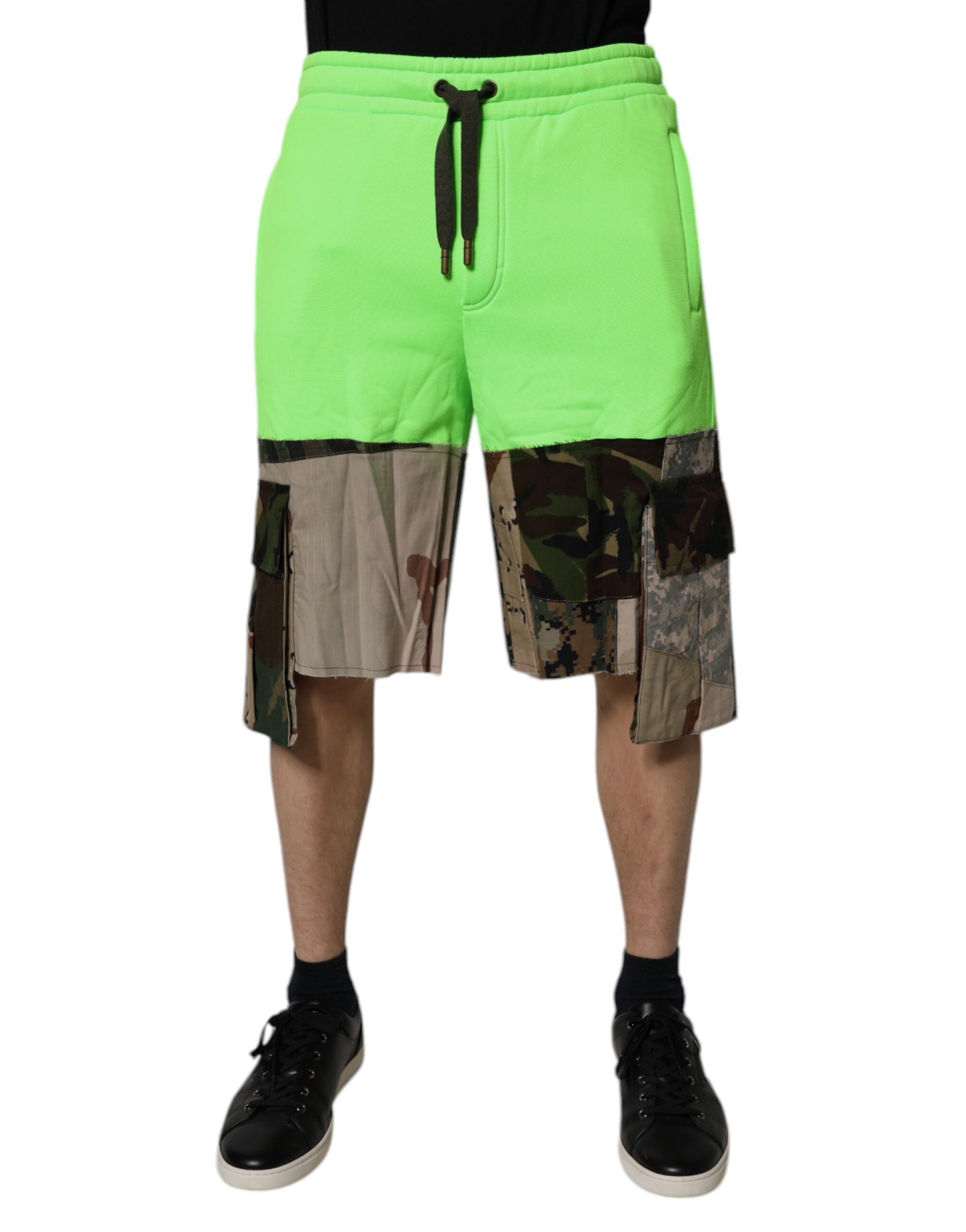Dolce & Gabbana Green Patchwork Camouflage Men Cargo Shorts | Regal Royce