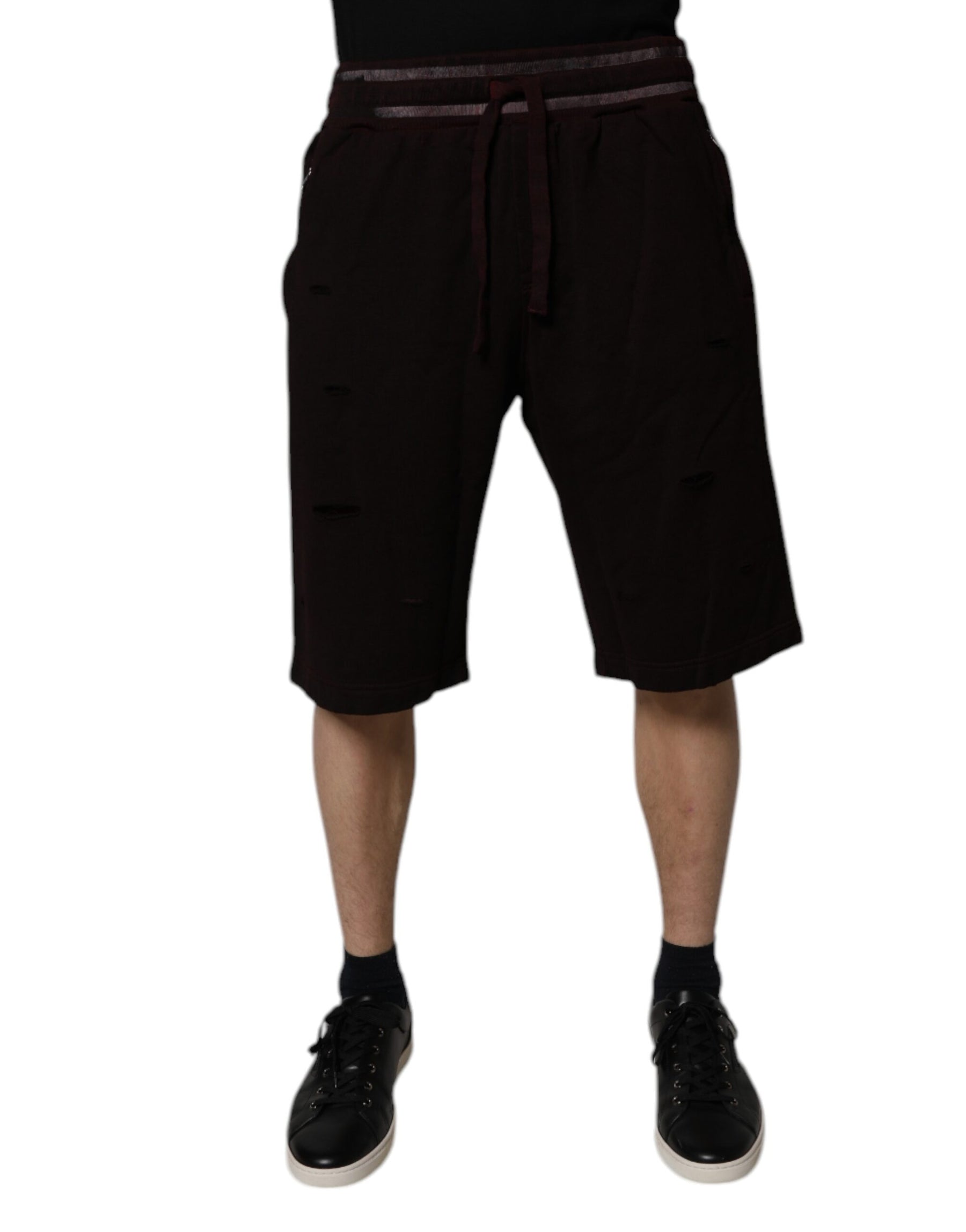 Dolce & Gabbana Maroon Cotton Logo Plaque Men Bermuda Shorts | Regal Royce