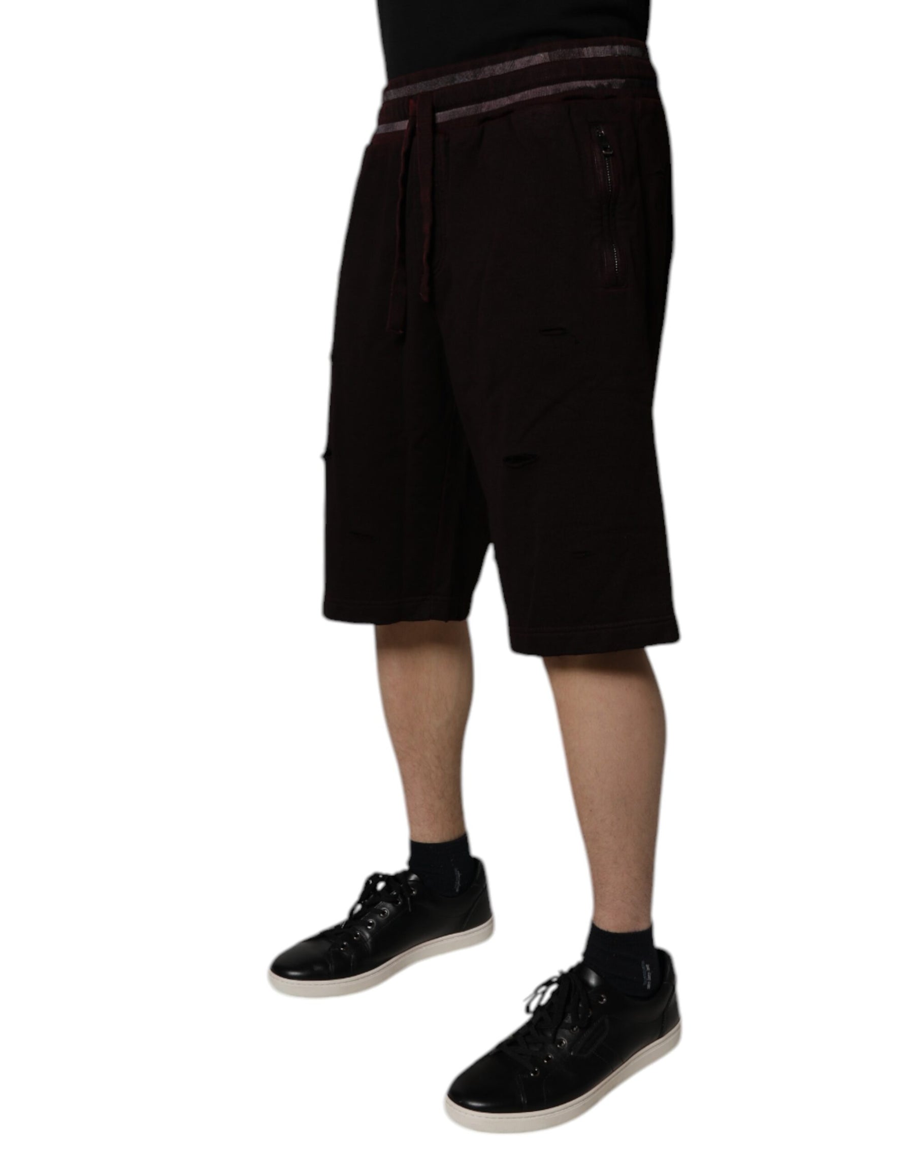 Dolce & Gabbana Maroon Cotton Logo Plaque Men Bermuda Shorts | Regal Royce