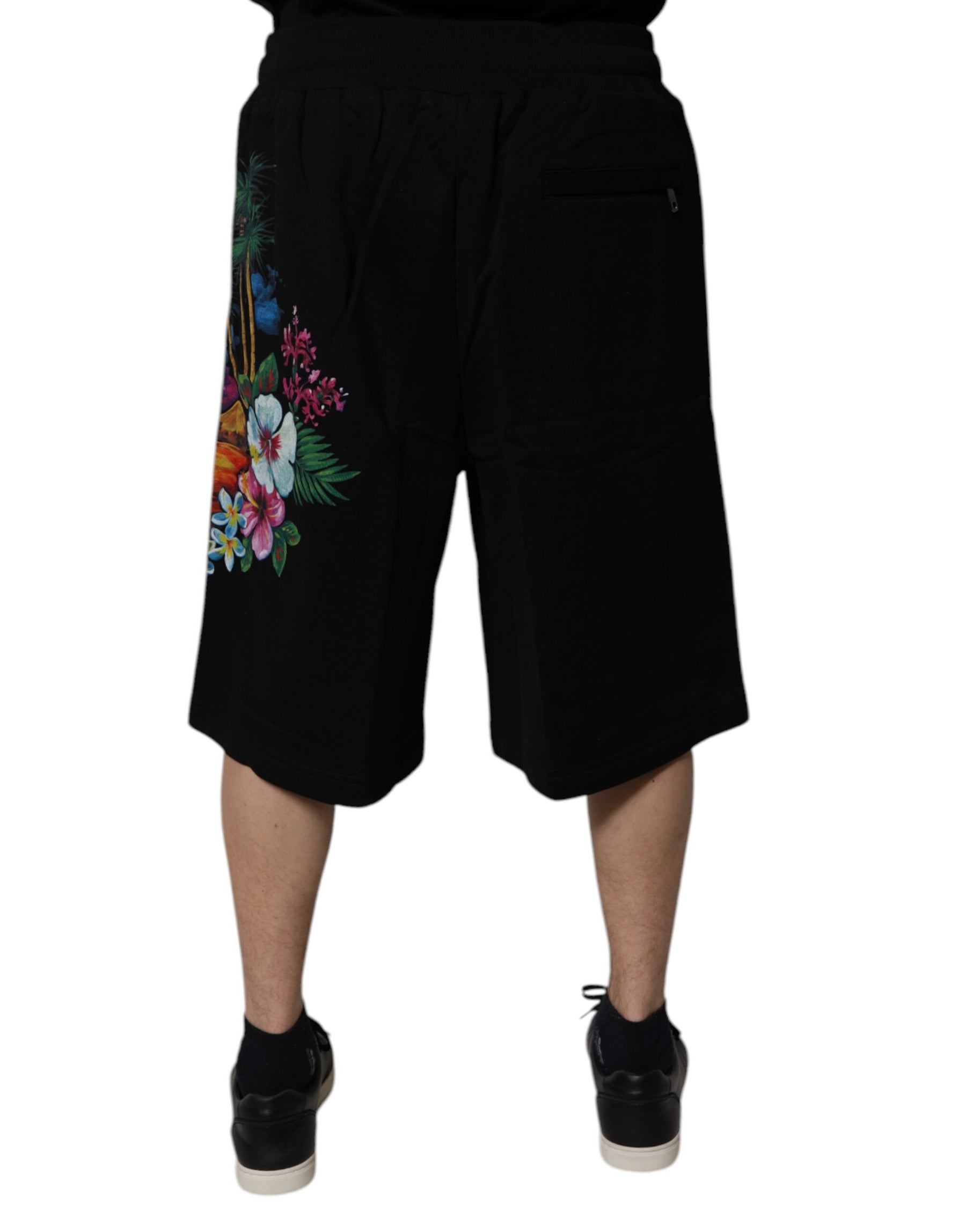 Dolce & Gabbana Black Cotton Logo Floral Print Bermuda Shorts | Regal Royce