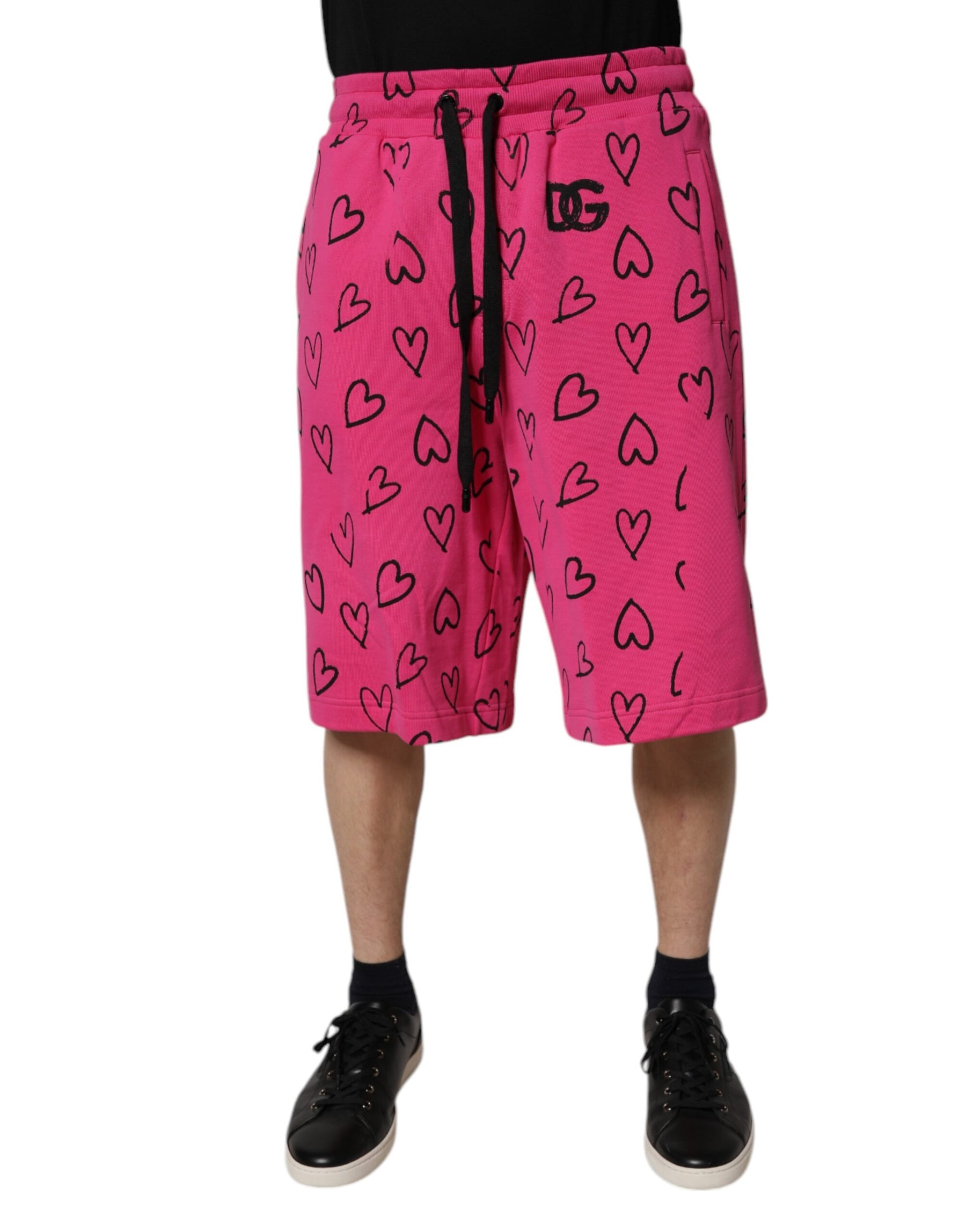 Dolce & Gabbana Pink Cotton Heart Print Bermuda Shorts | Regal Royce