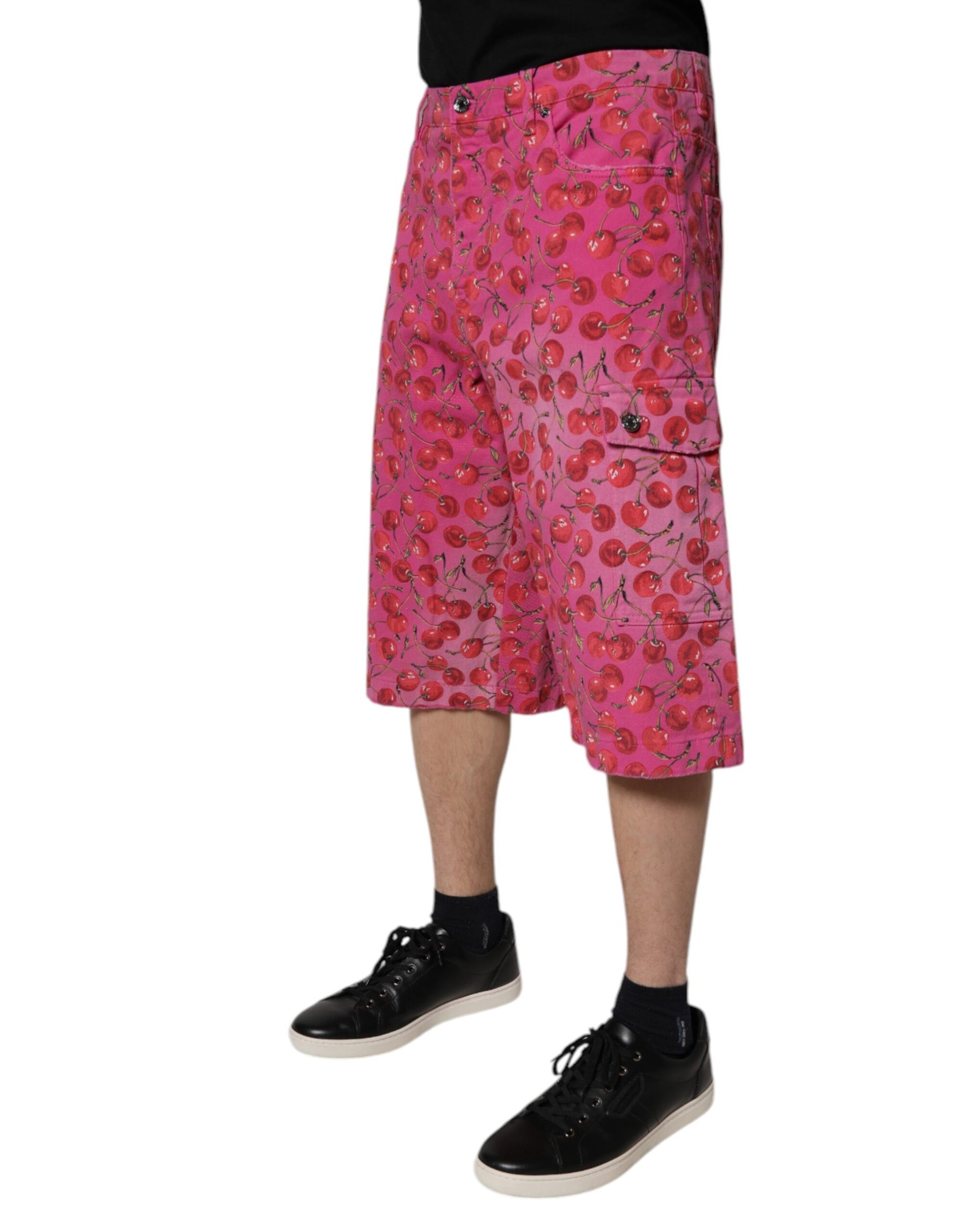 Dolce & Gabbana Pink Cherry Print Cargo Cotton Shorts | Regal Royce