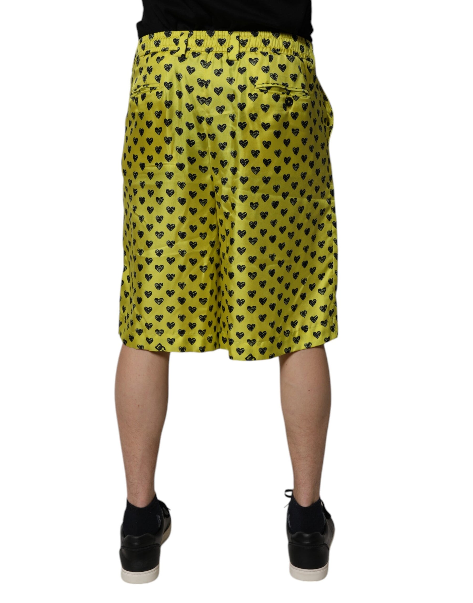 Dolce & Gabbana Green Silk Heart Print Bermuda Shorts | Regal Royce