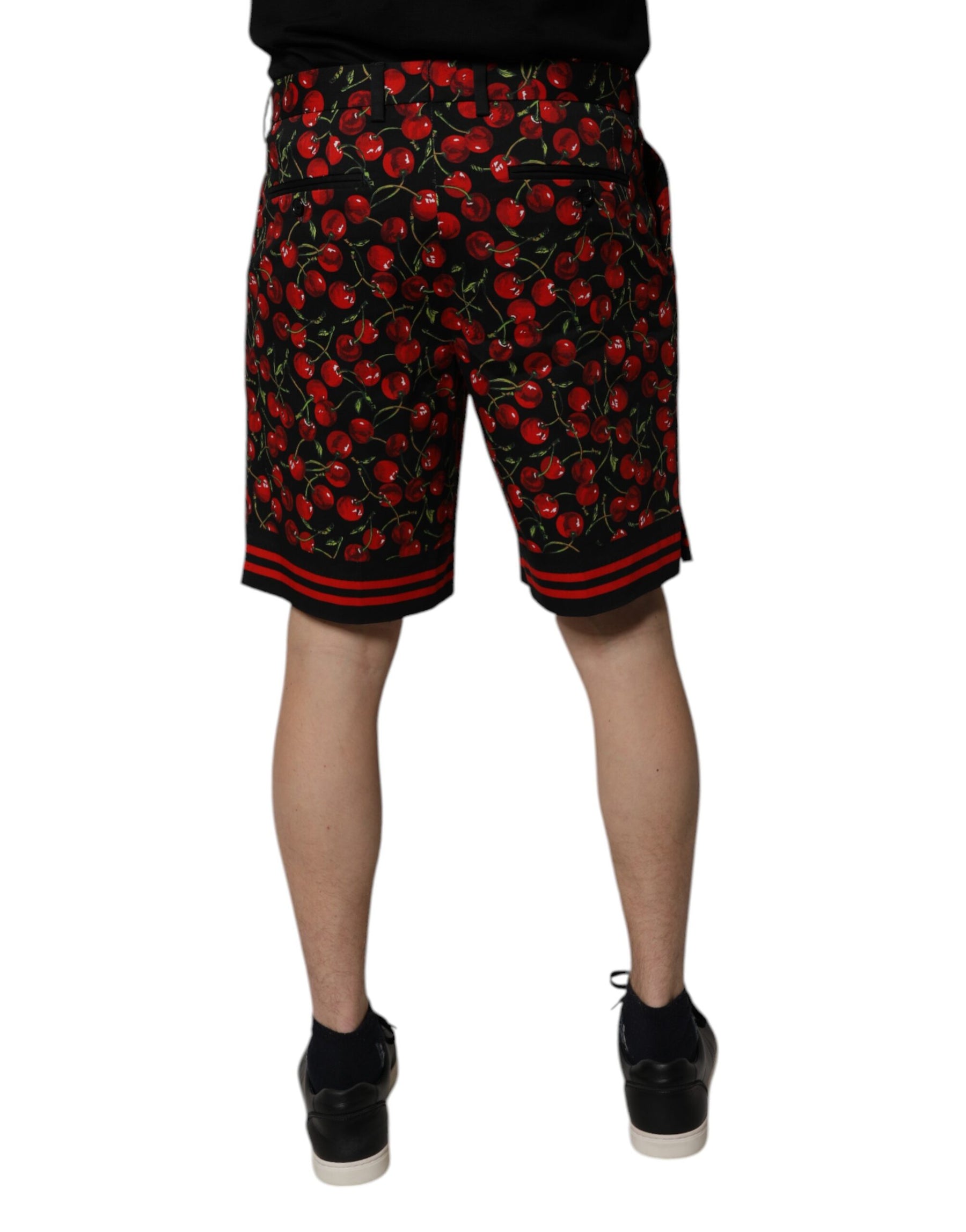 Dolce & Gabbana Black Red Cherry Print Bermuda Cotton Shorts | Regal Royce