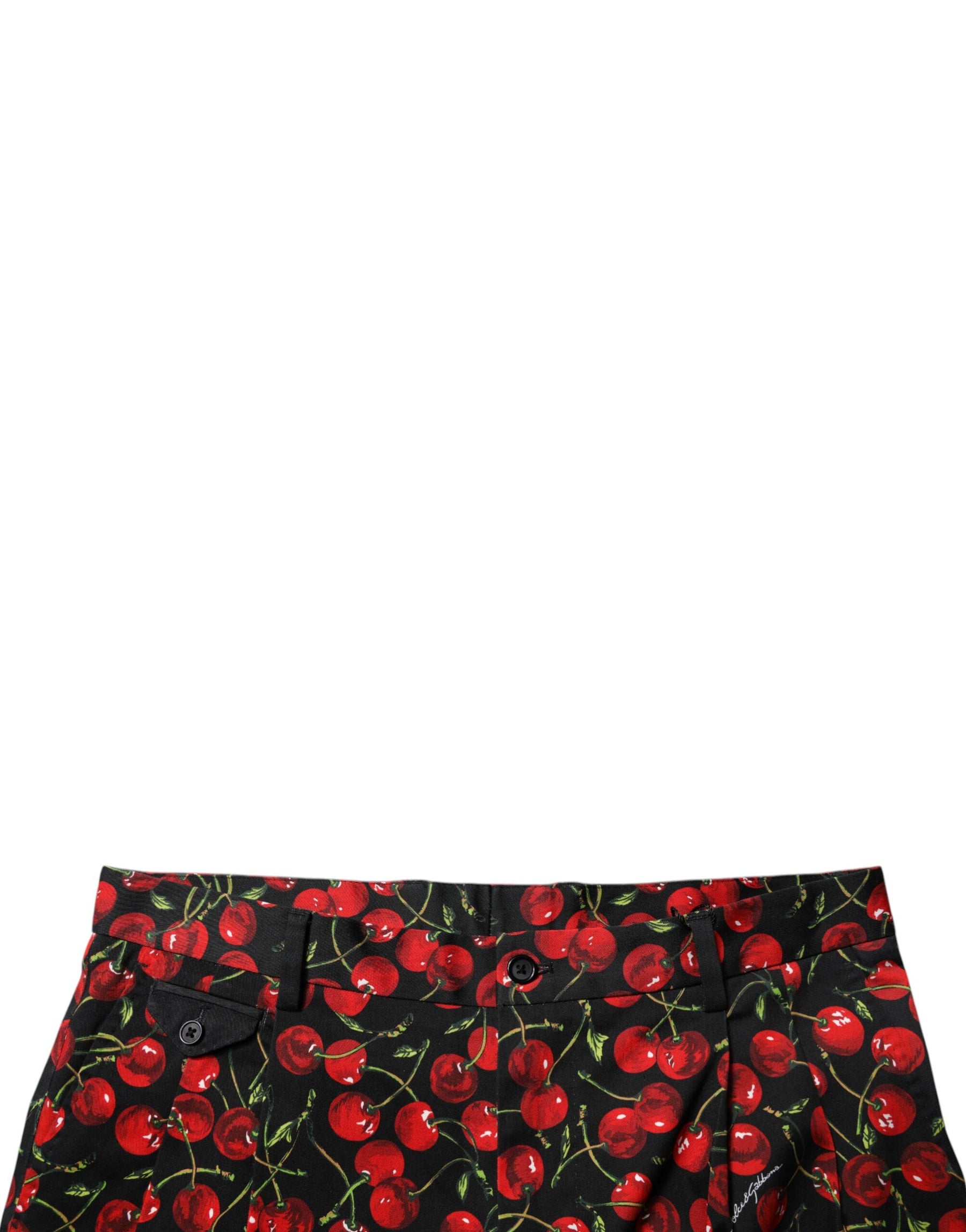 Dolce & Gabbana Black Red Cherry Print Bermuda Cotton Shorts | Regal Royce