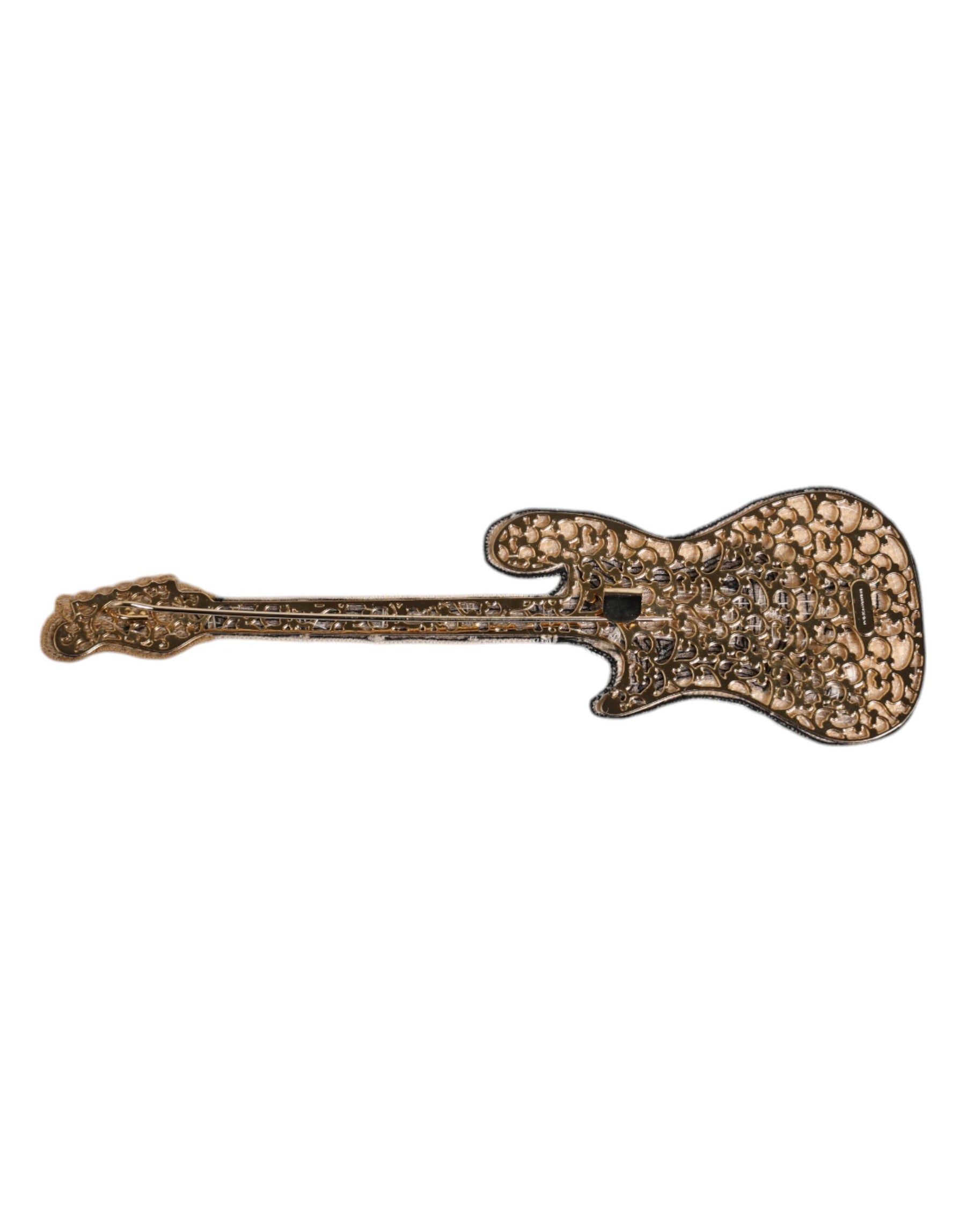 Dolce & Gabbana Gold Brass Logo Beaded Guitar Pin Brooch | Regal Royce