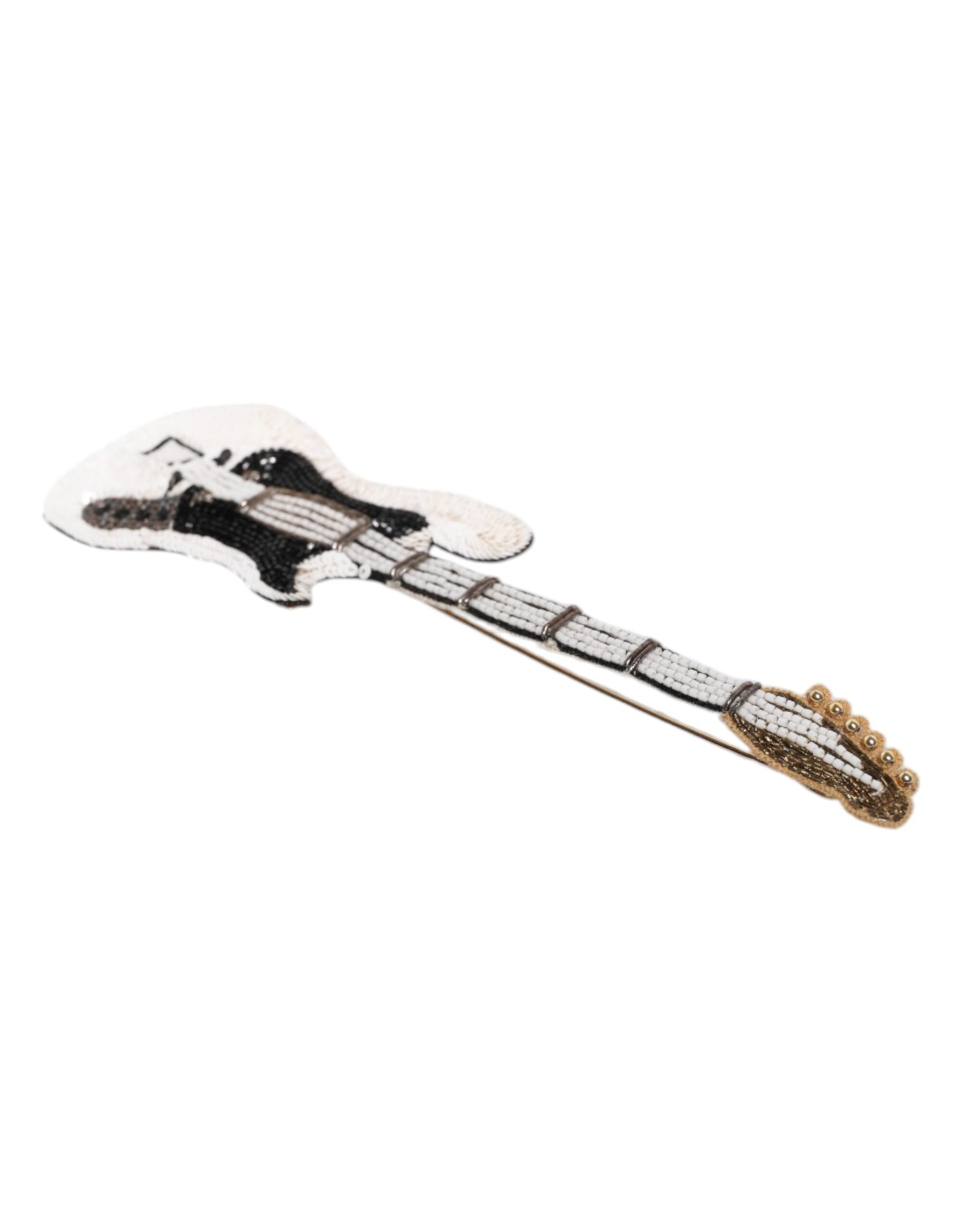 Dolce & Gabbana Gold Brass Logo Beaded Guitar Pin Brooch | Regal Royce