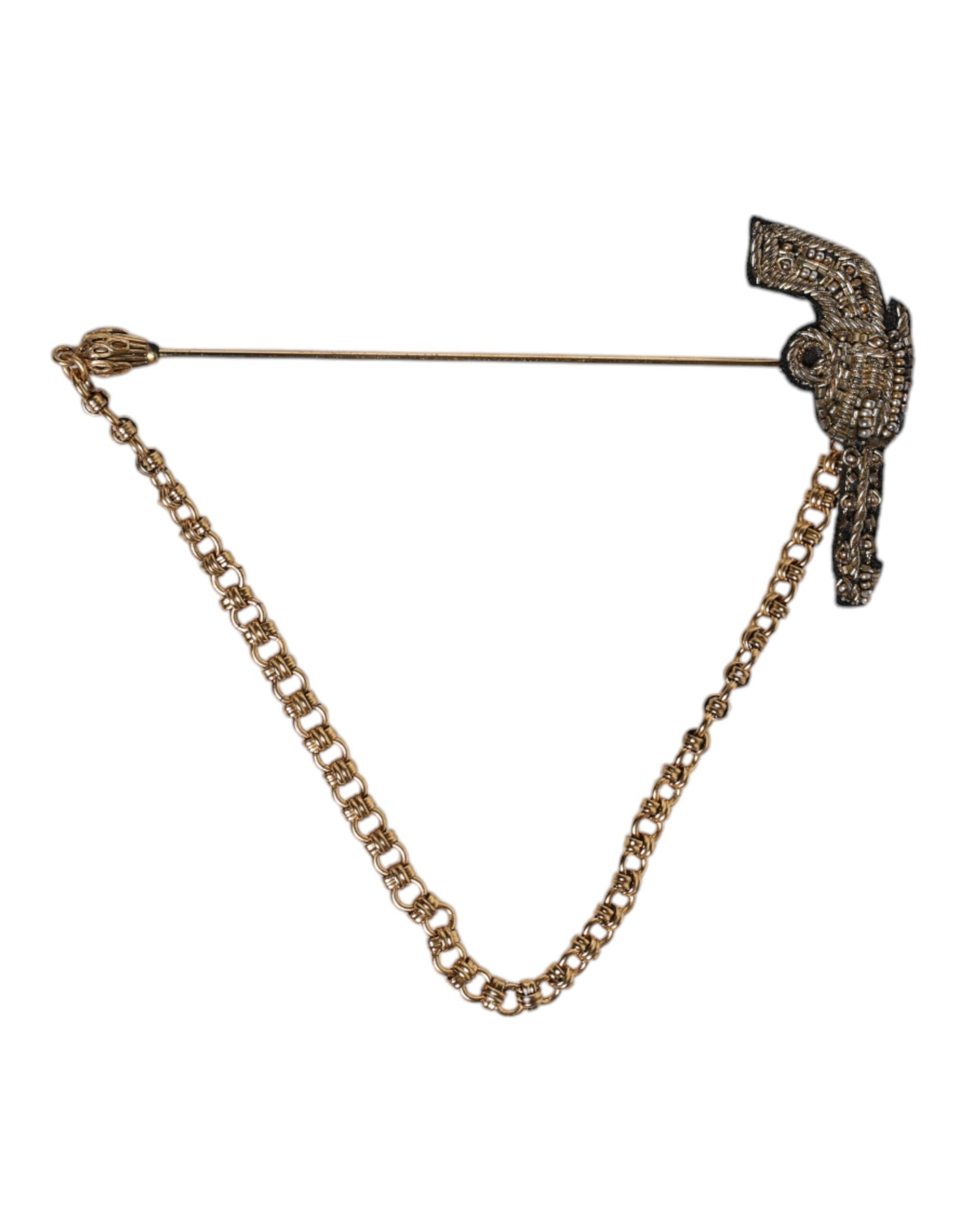 Dolce & Gabbana Black Gold Brass Copper Revolver Brooch Lapel Pin | Regal Royce