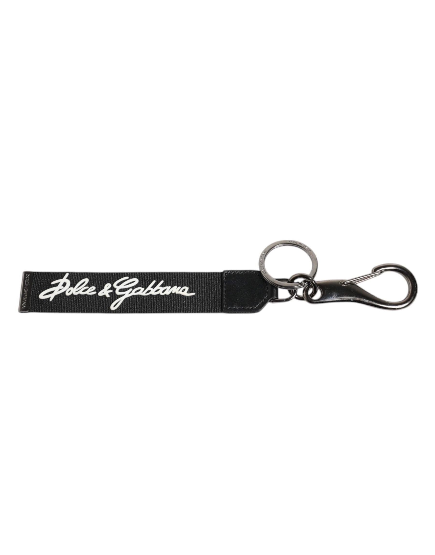 Dolce & Gabbana Black White DG Logo Silver Men Keychain Polyester Keyring | Regal Royce