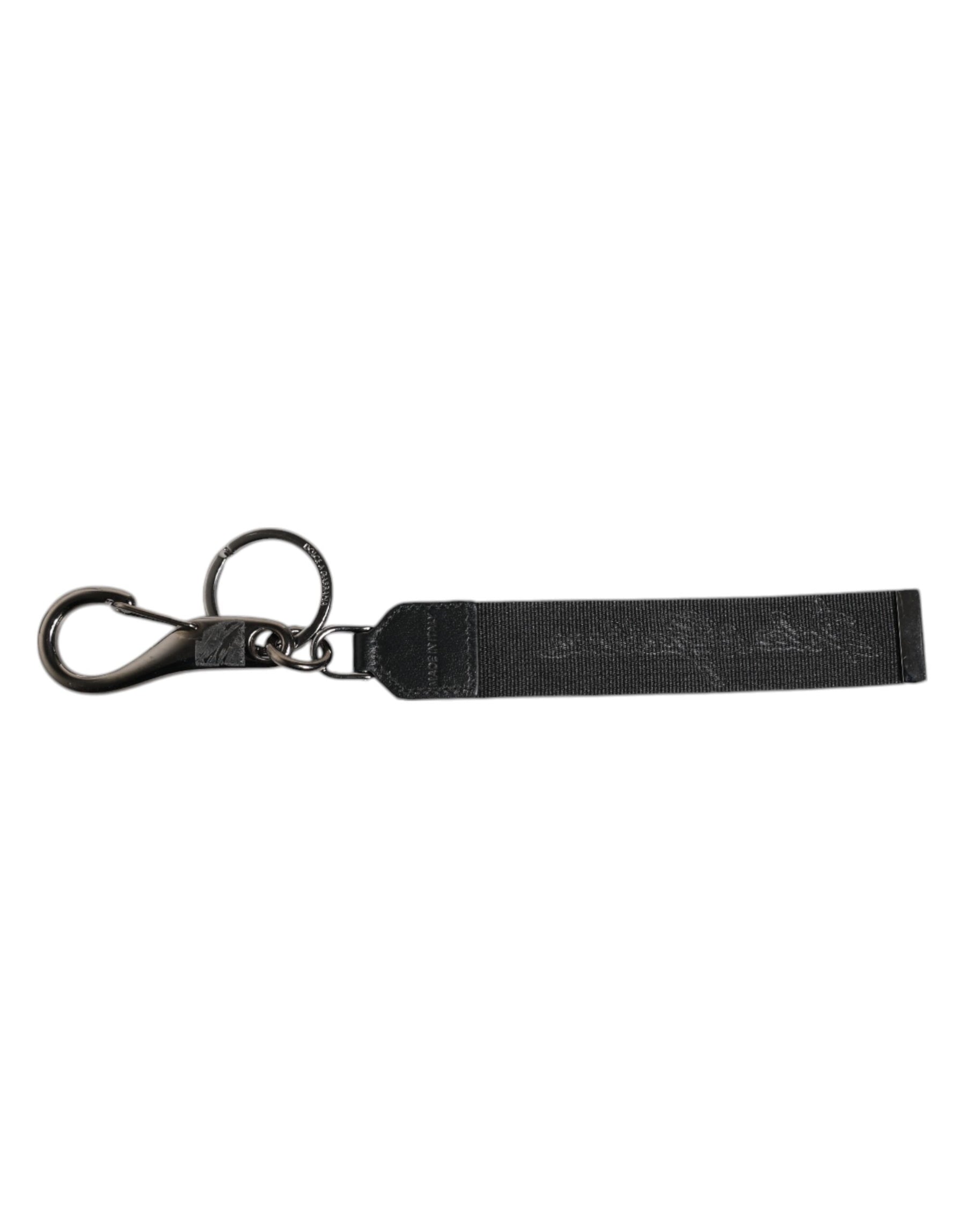 Dolce & Gabbana Black White DG Logo Silver Men Keychain Polyester Keyring | Regal Royce